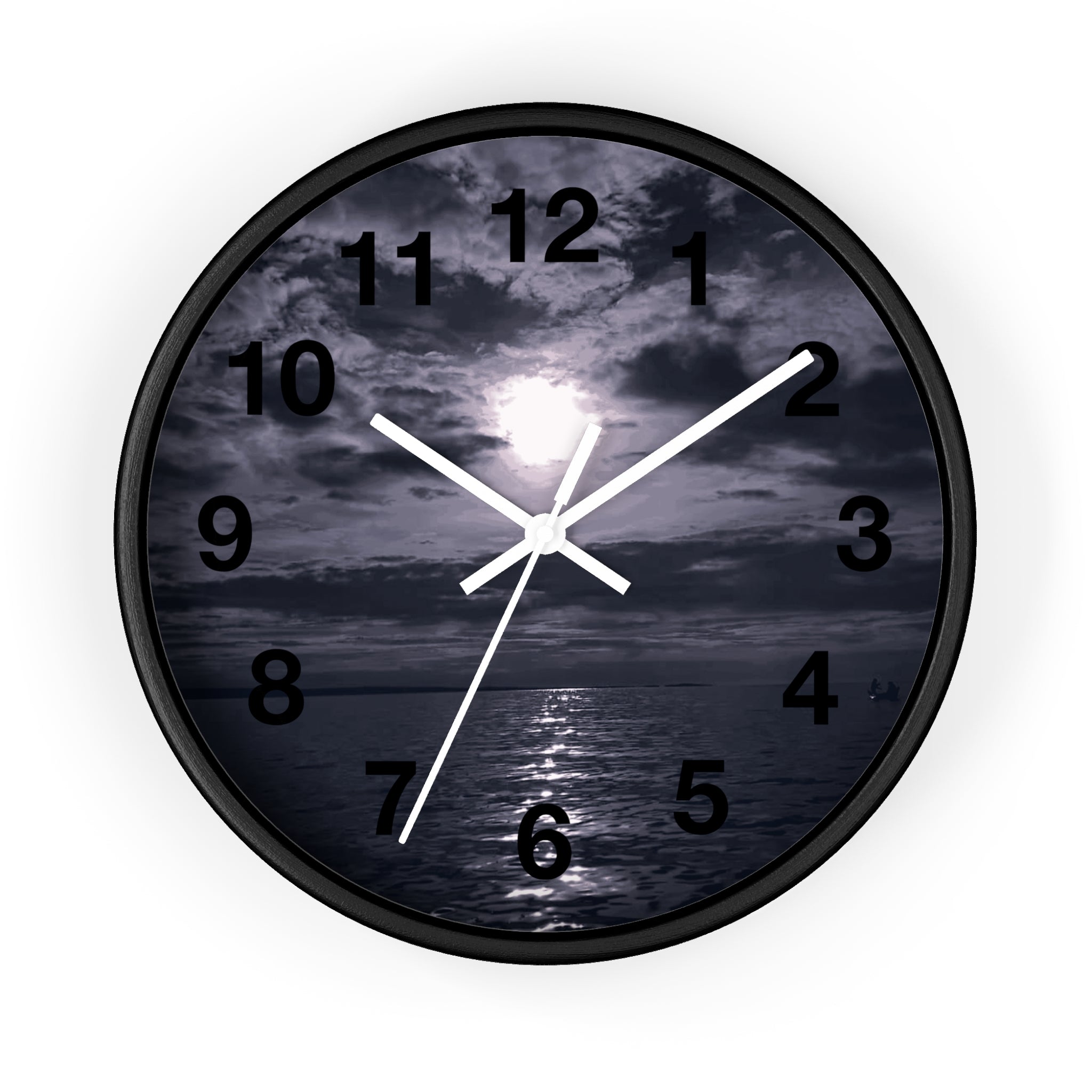 Moonlit Ocean Wall Clock — Moody Nautical Nightscape Clock
