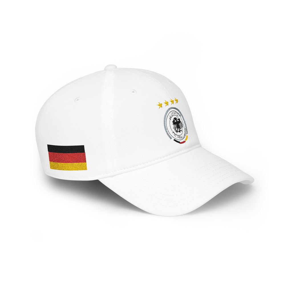 Germany Crest Football Cap — Red Low Profile Hat with Eagle Emblem & Stars