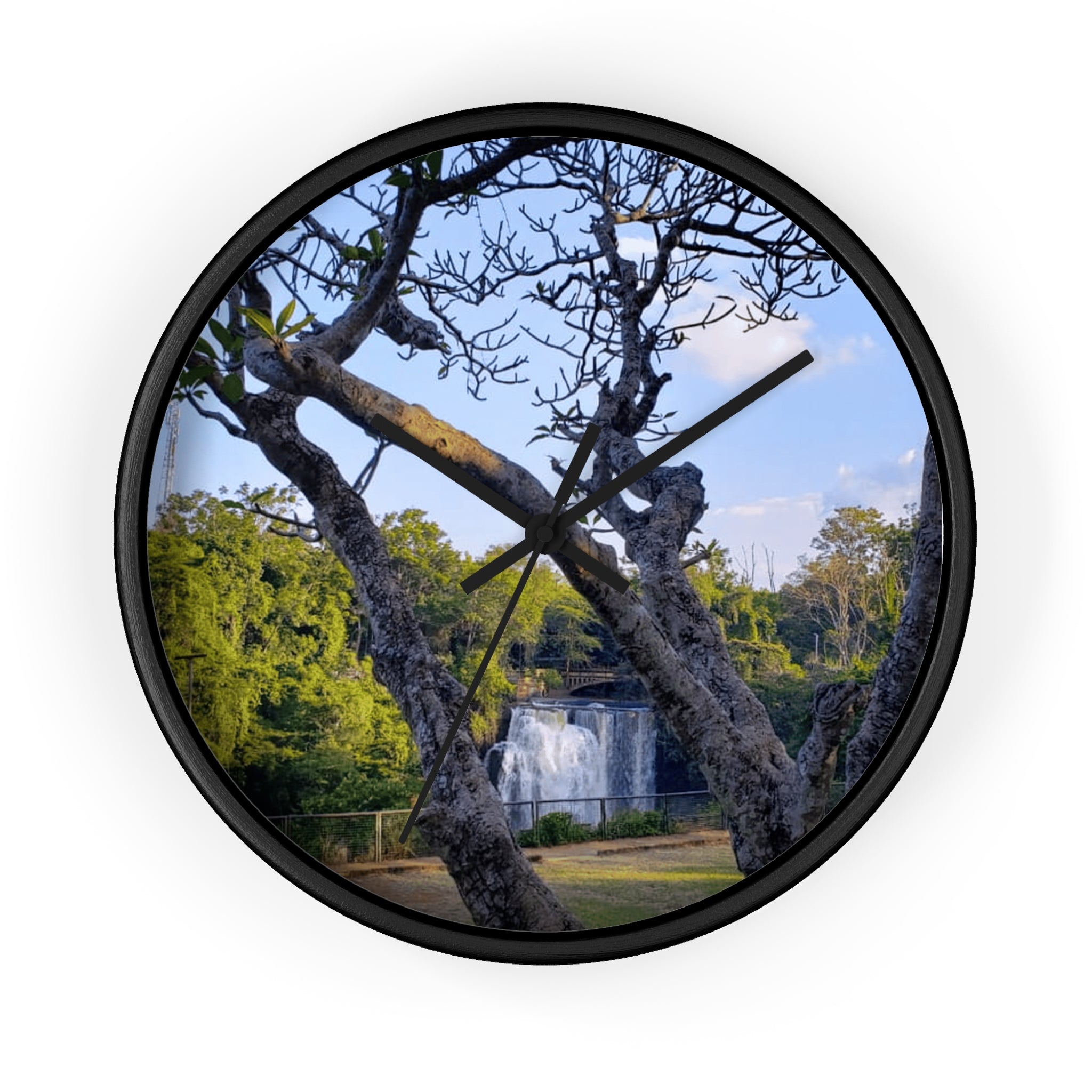 Waterfall Landscape Wall Clock — Scenic Tree View Clock for Home Decor