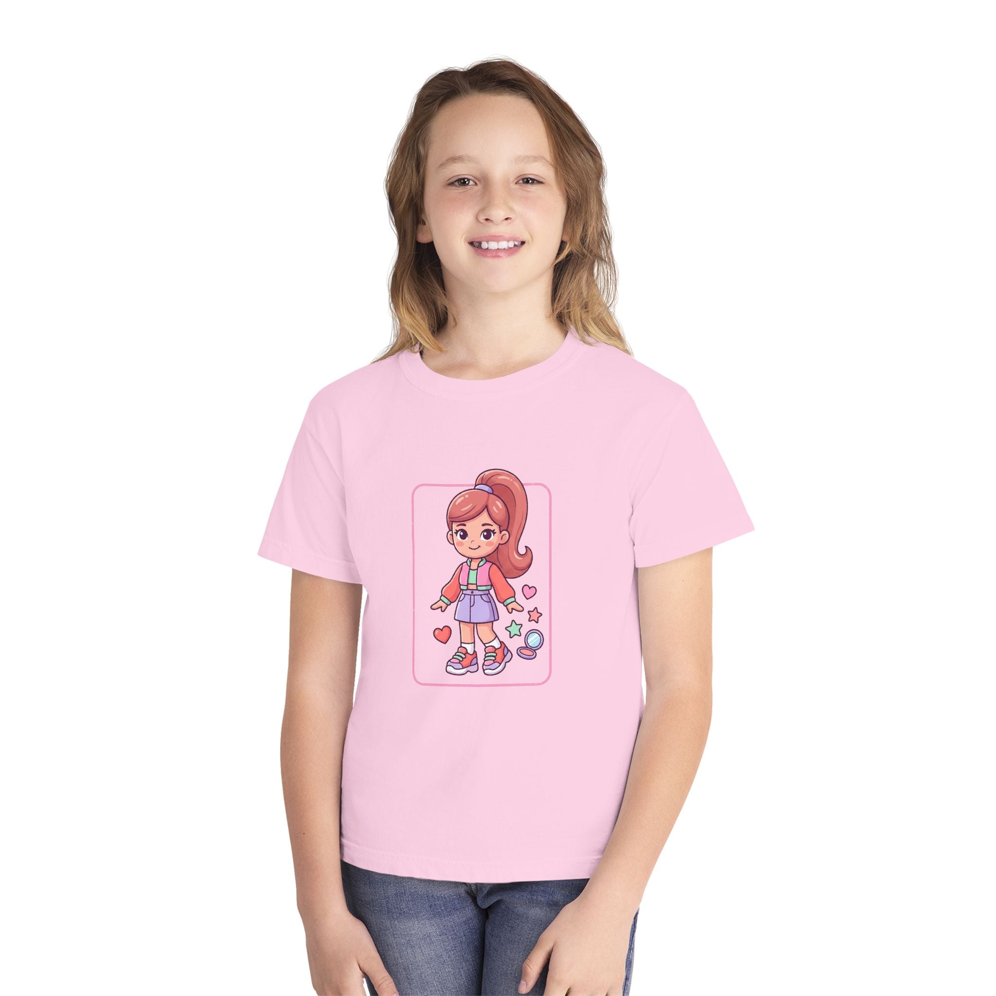 Cute Gamer Girl Youth Tee — Kawaii Cartoon Character Shirt for Kids