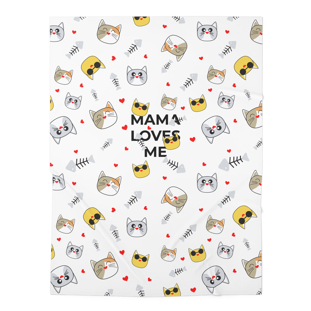 Baby Swaddle Blanket — "Mama Loves Me" Cute Cat Pattern Newborn Swaddle