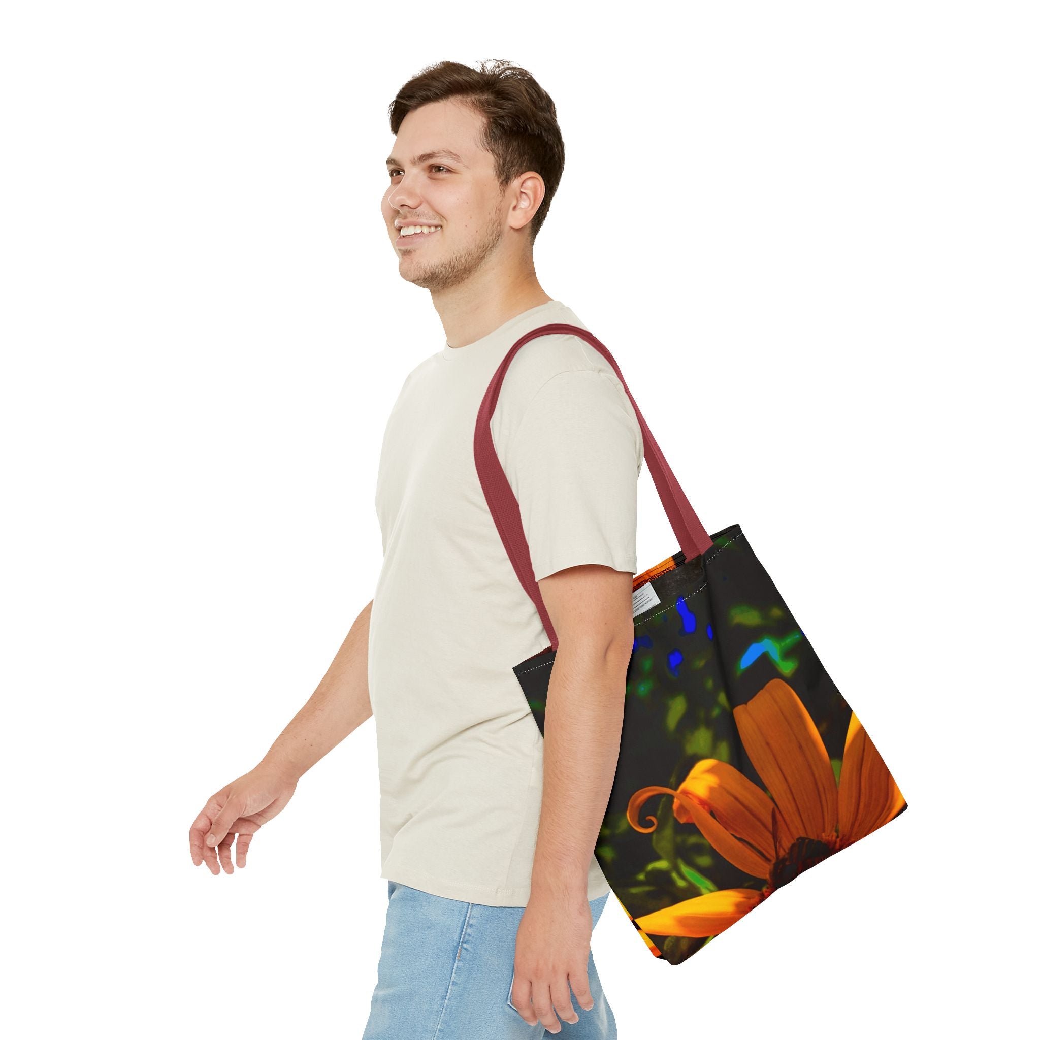 Floral Sunset Tote Bag — Vibrant Orange Daisy All-Over Print