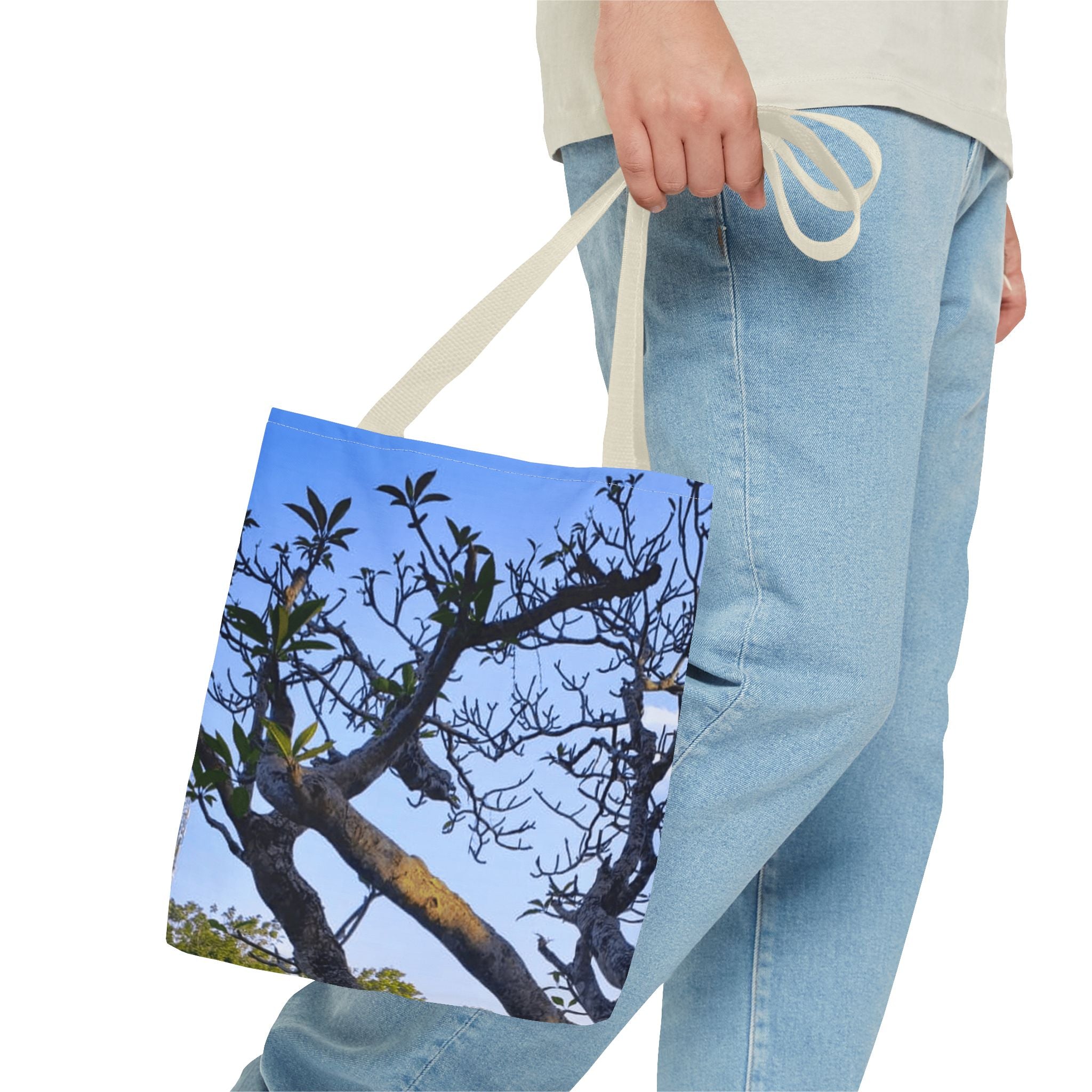 Nature Photo Tote Bag – Scenic Tree & Waterfall All-Over Print
