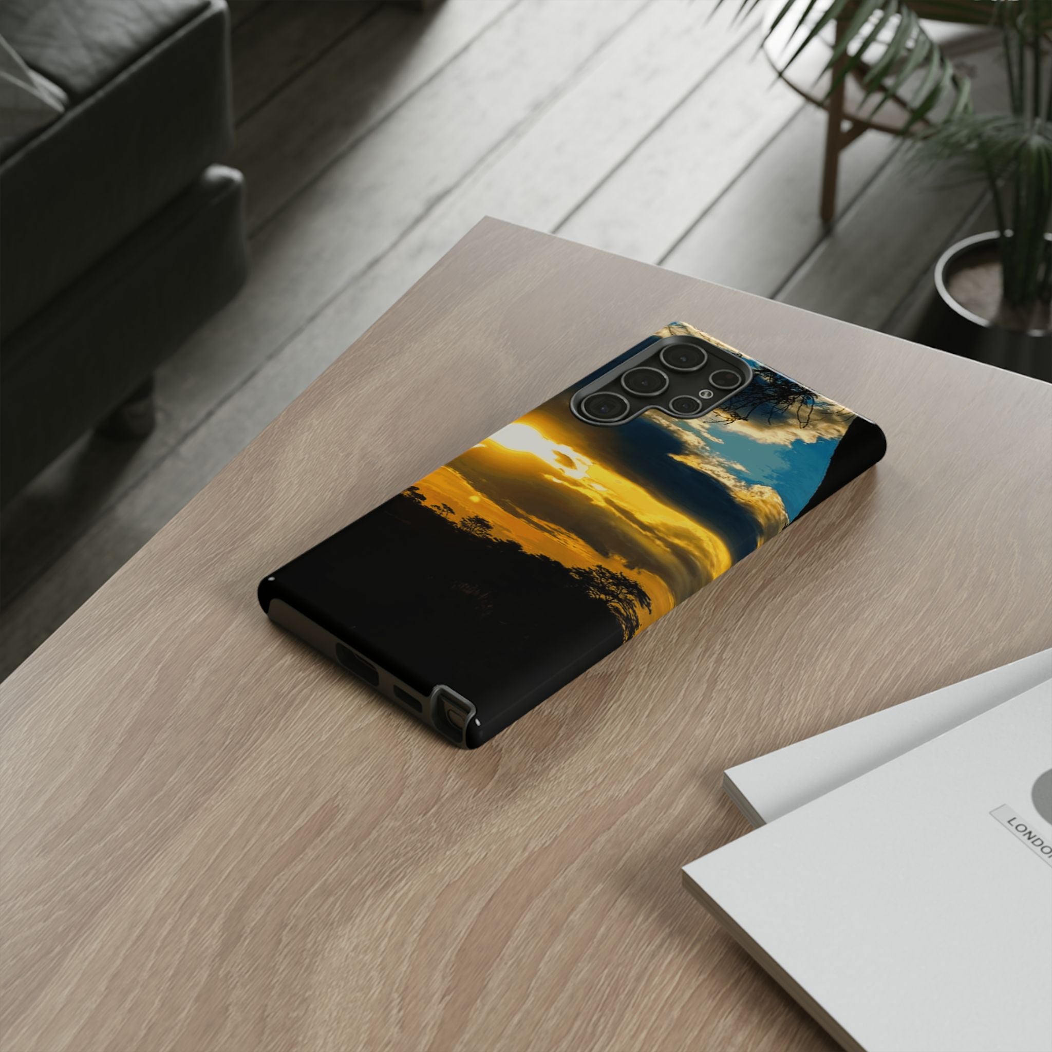 Sunset Sky Tough Phone Case – Durable Protective Phone Cover with Golden Clouds Design