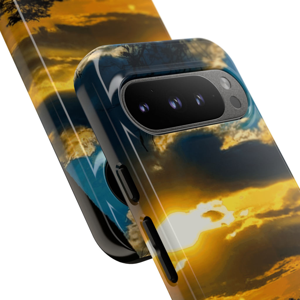 Sunset Sky Tough Phone Case – Durable Protective Phone Cover with Golden Clouds Design