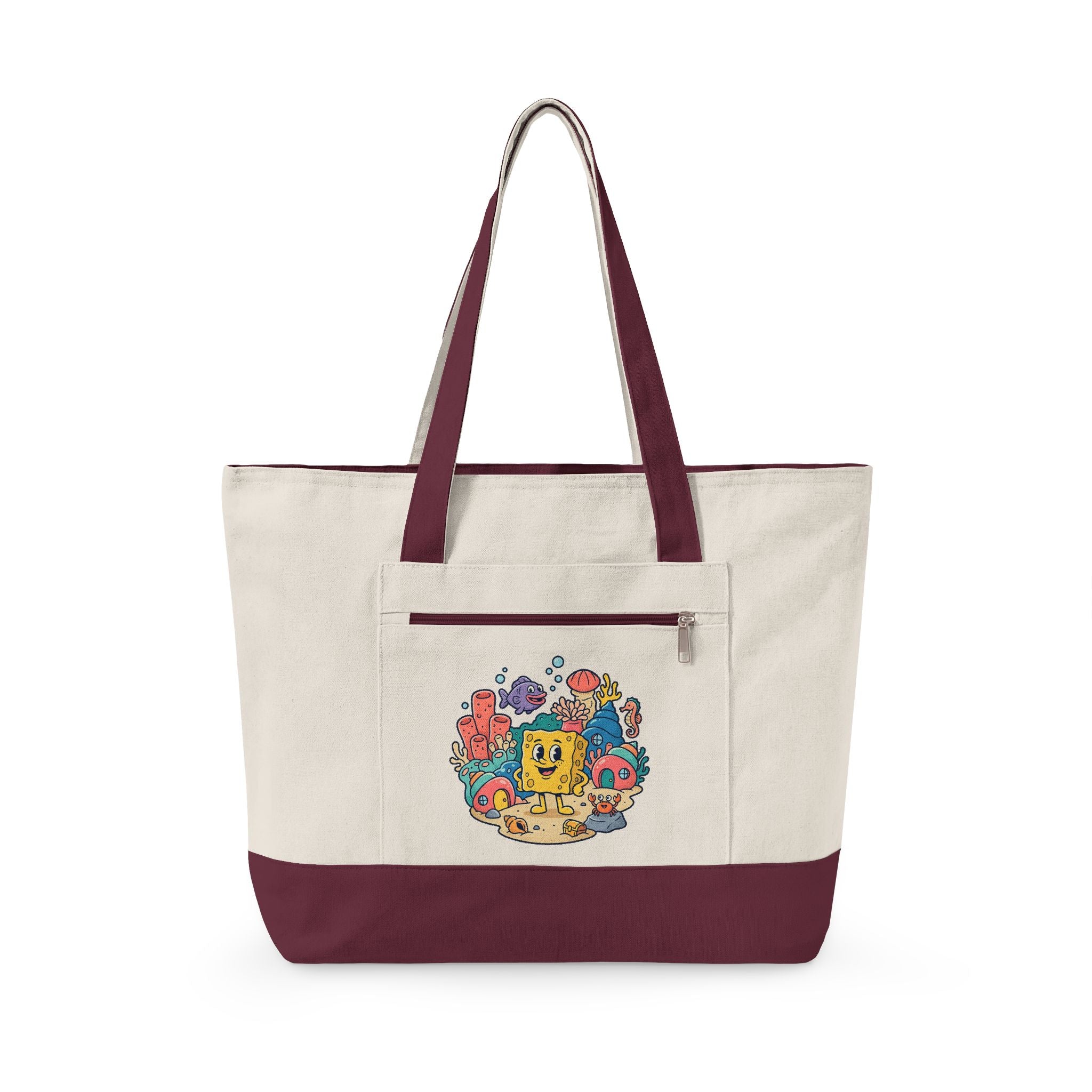 Canvas Tote Bag — Colorful Cartoon Sea Creature Design