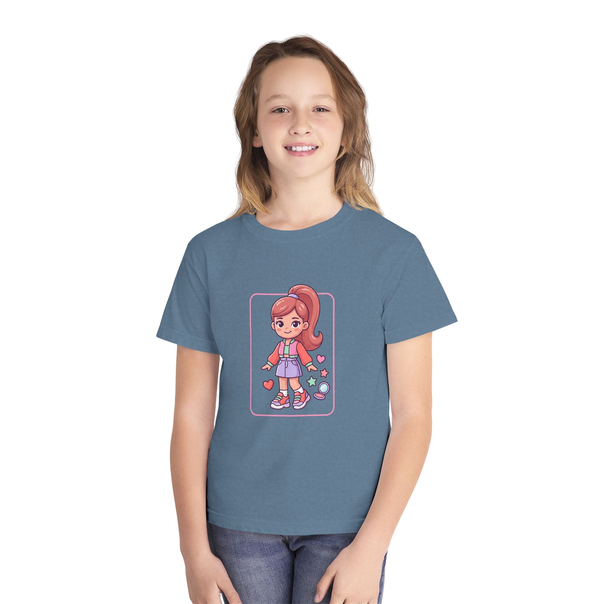 Cute Gamer Girl Youth Tee — Kawaii Cartoon Character Shirt for Kids