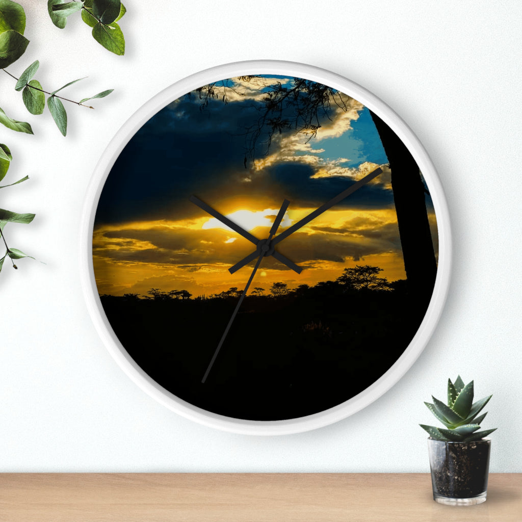 Sunset Silhouette Wall Clock — Golden Sky Decorative Clock