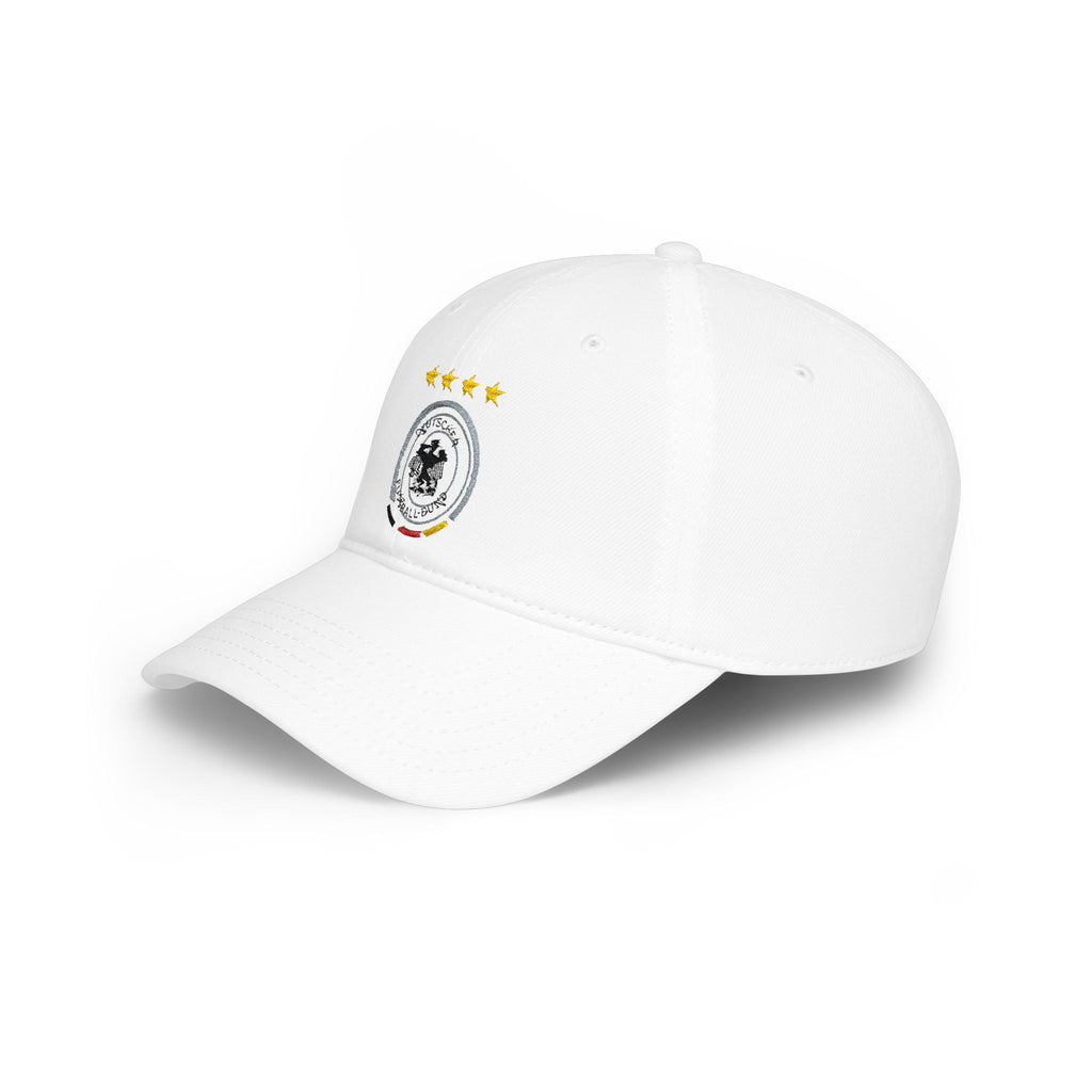 Germany Crest Football Cap — Red Low Profile Hat with Eagle Emblem & Stars