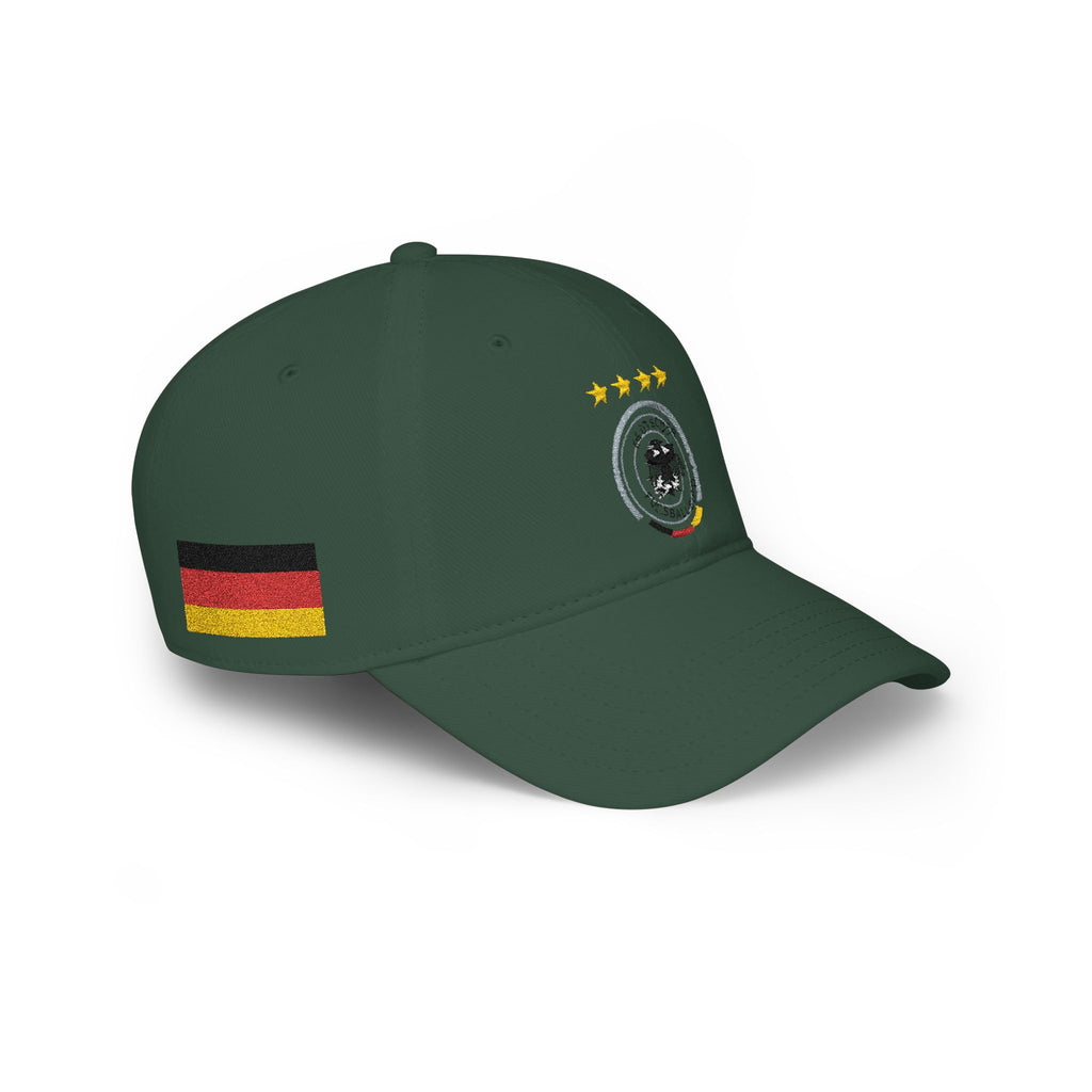 Germany Crest Football Cap — Red Low Profile Hat with Eagle Emblem & Stars