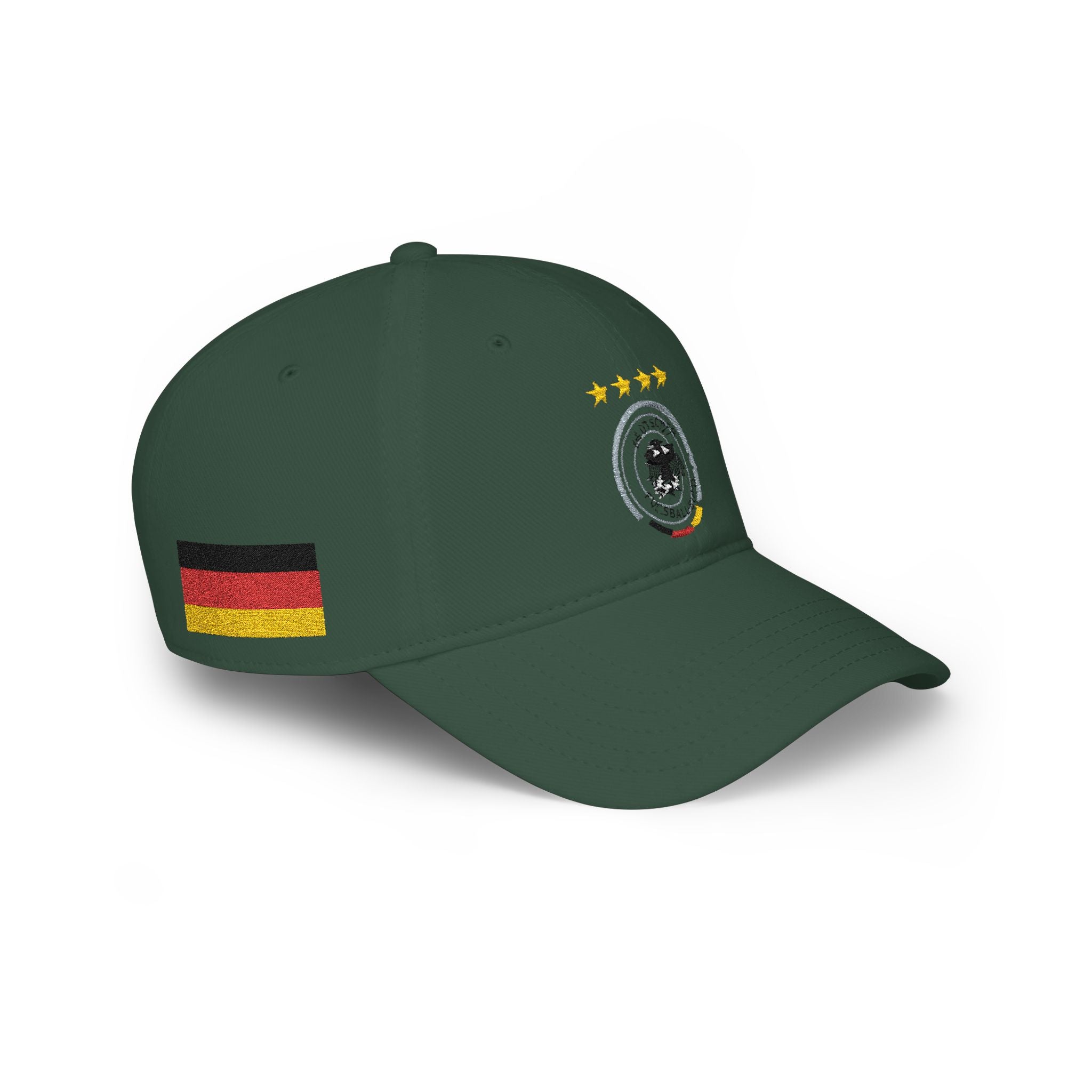 Germany Crest Football Cap — Red Low Profile Hat with Eagle Emblem & Stars