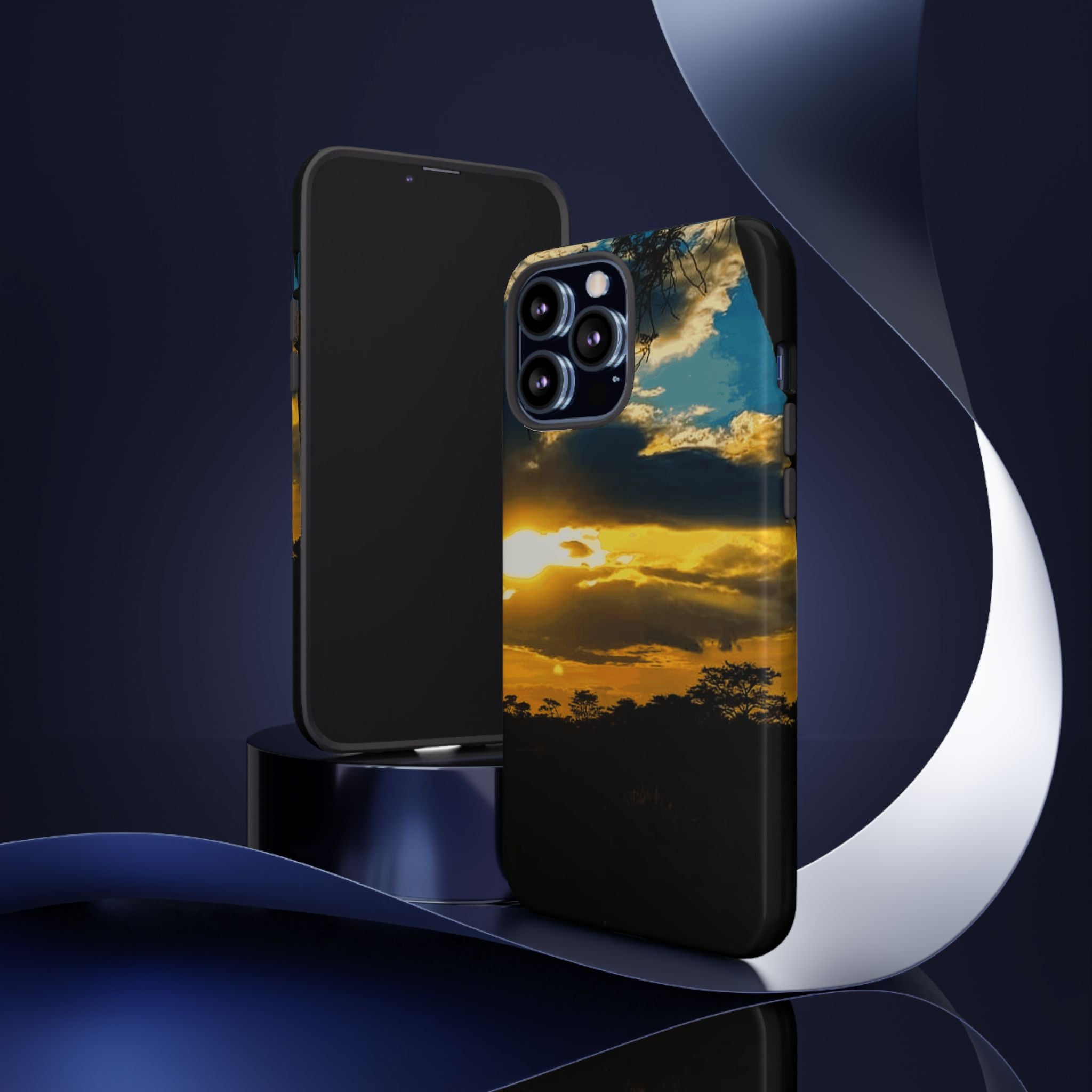 Sunset Sky Tough Phone Case – Durable Protective Phone Cover with Golden Clouds Design