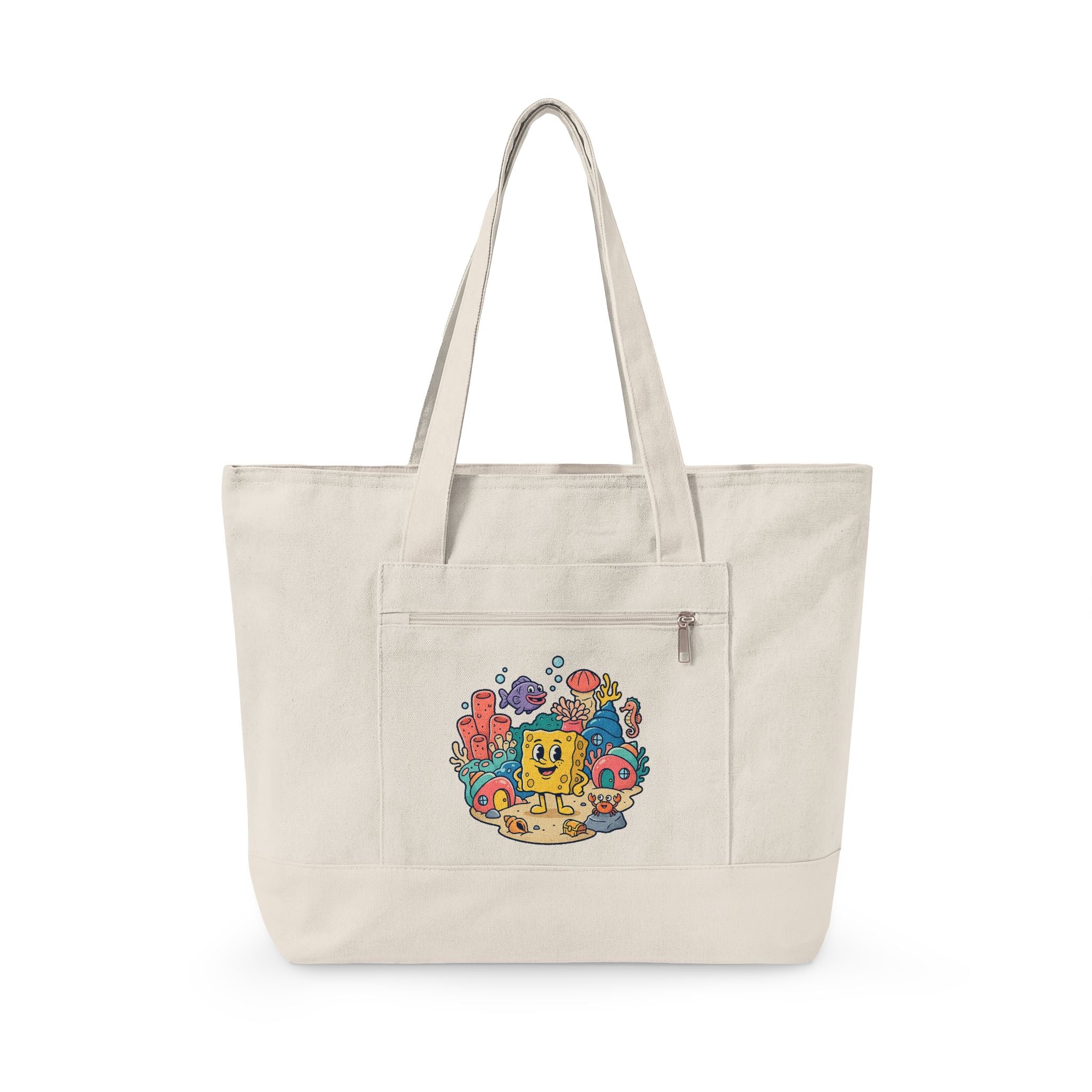 Canvas Tote Bag — Colorful Cartoon Sea Creature Design