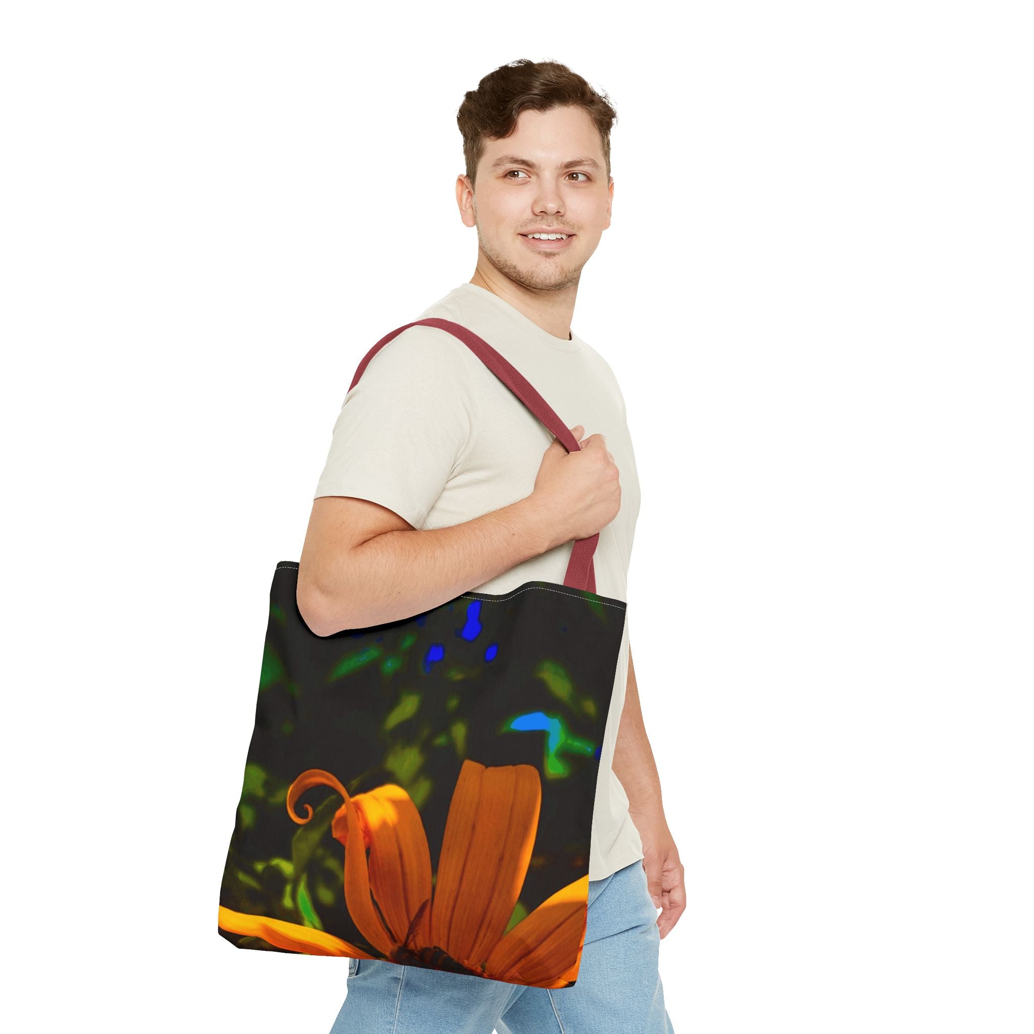 Floral Sunset Tote Bag — Vibrant Orange Daisy All-Over Print