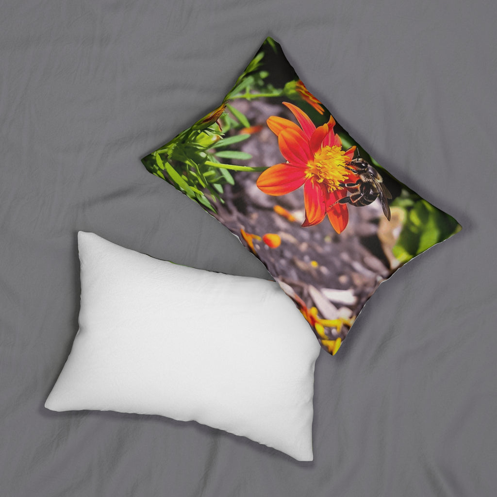 Lumbar Pillow — Bee on Orange Flower Botanical Throw Pillow