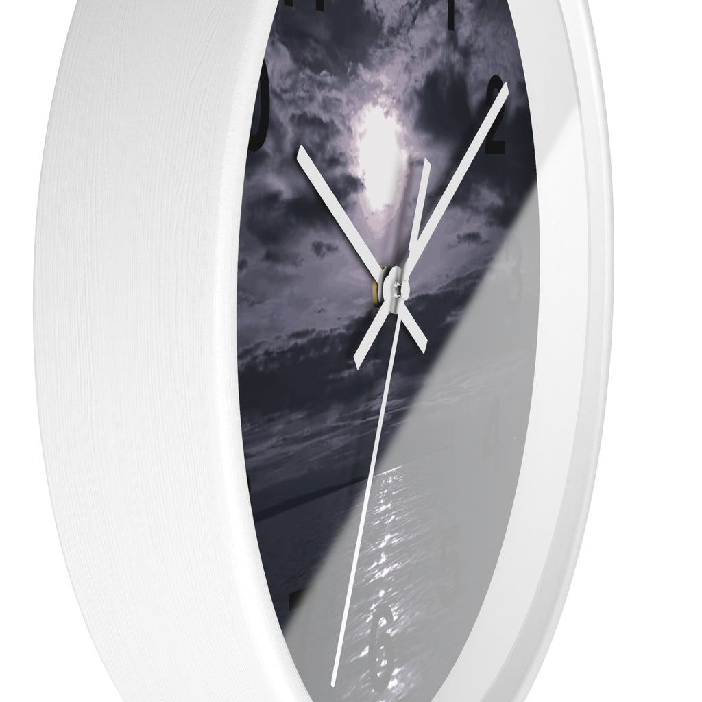 Moonlit Ocean Wall Clock — Moody Nautical Nightscape Clock