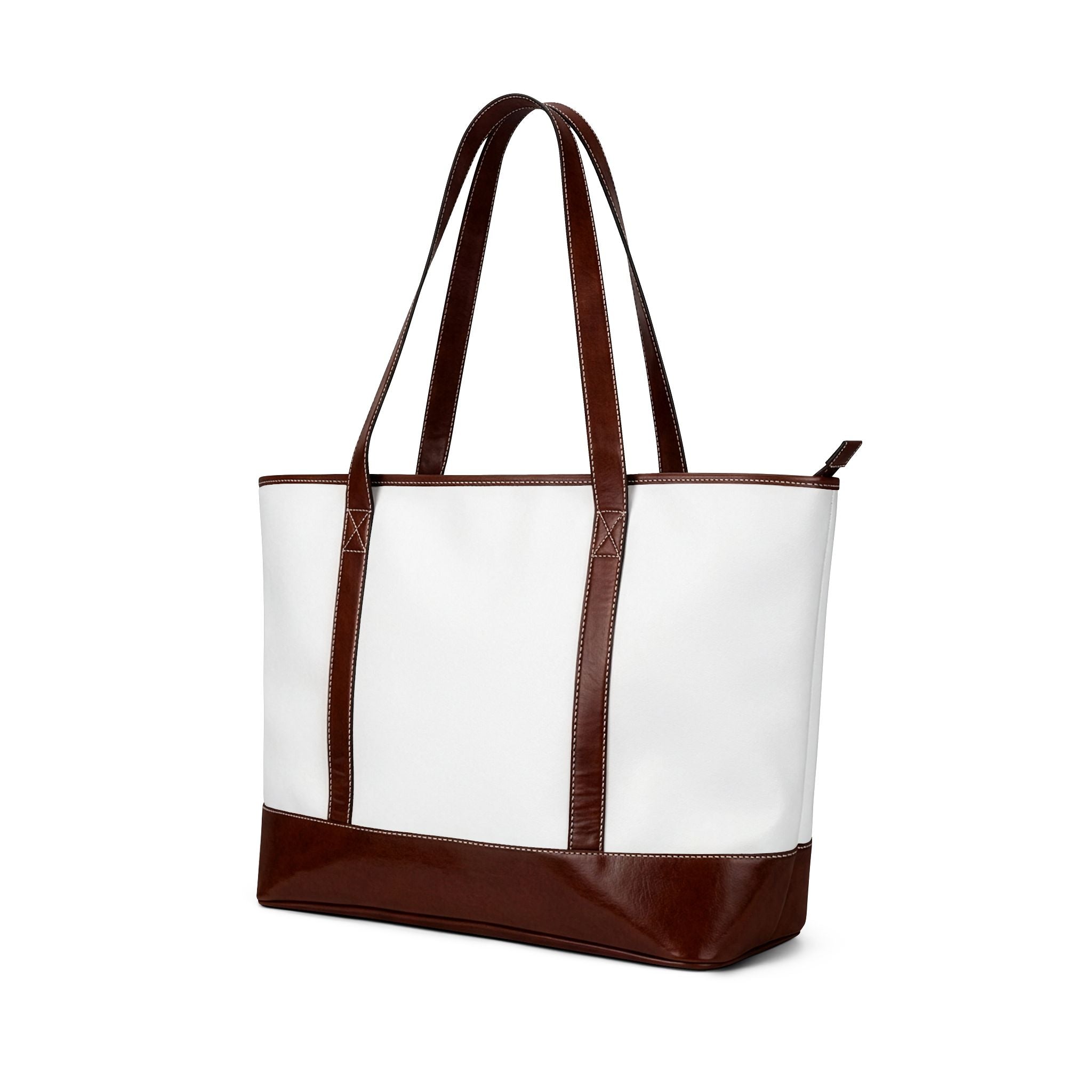 Classic White & Brown Leather Tote Handbag – Spacious Everyday Travel Bag