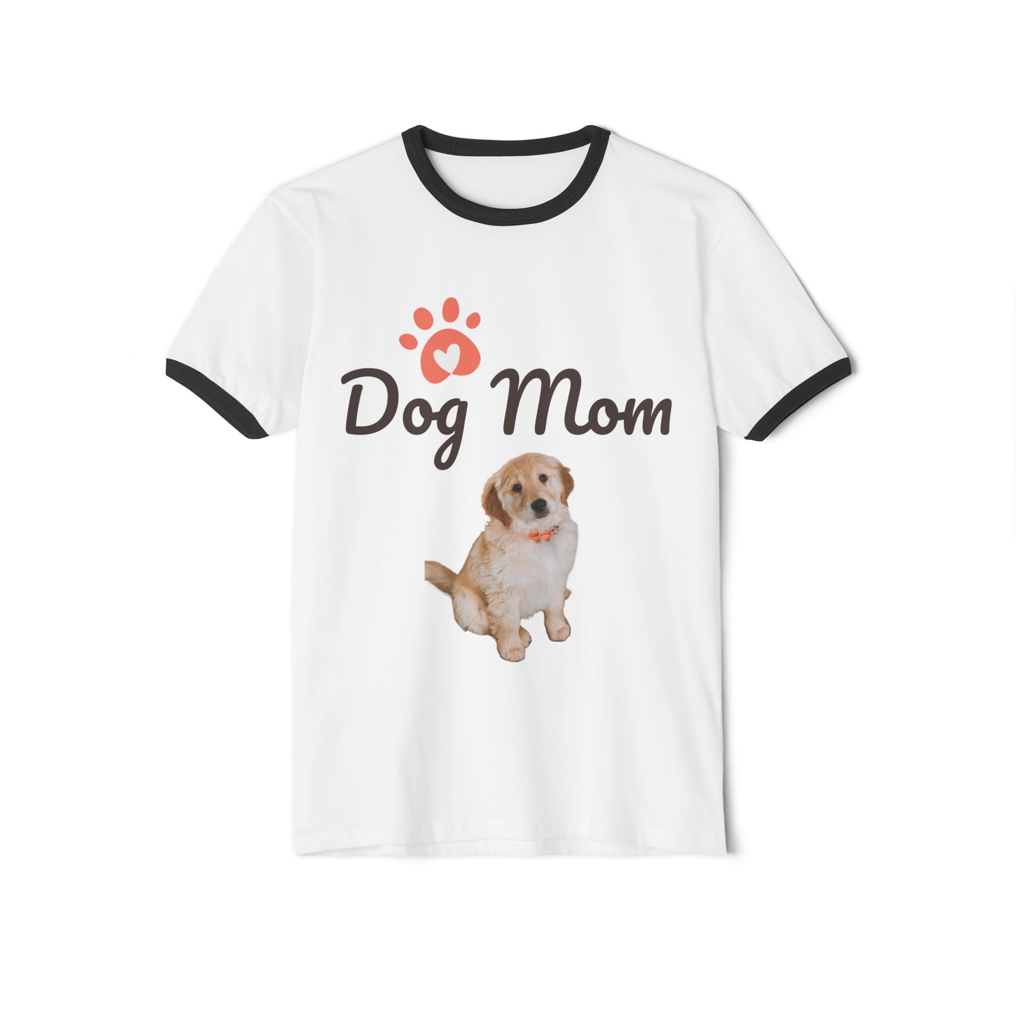 Dog Mom Ringer T-Shirt — Cute Puppy Paw Graphic Tee for Dog Lovers