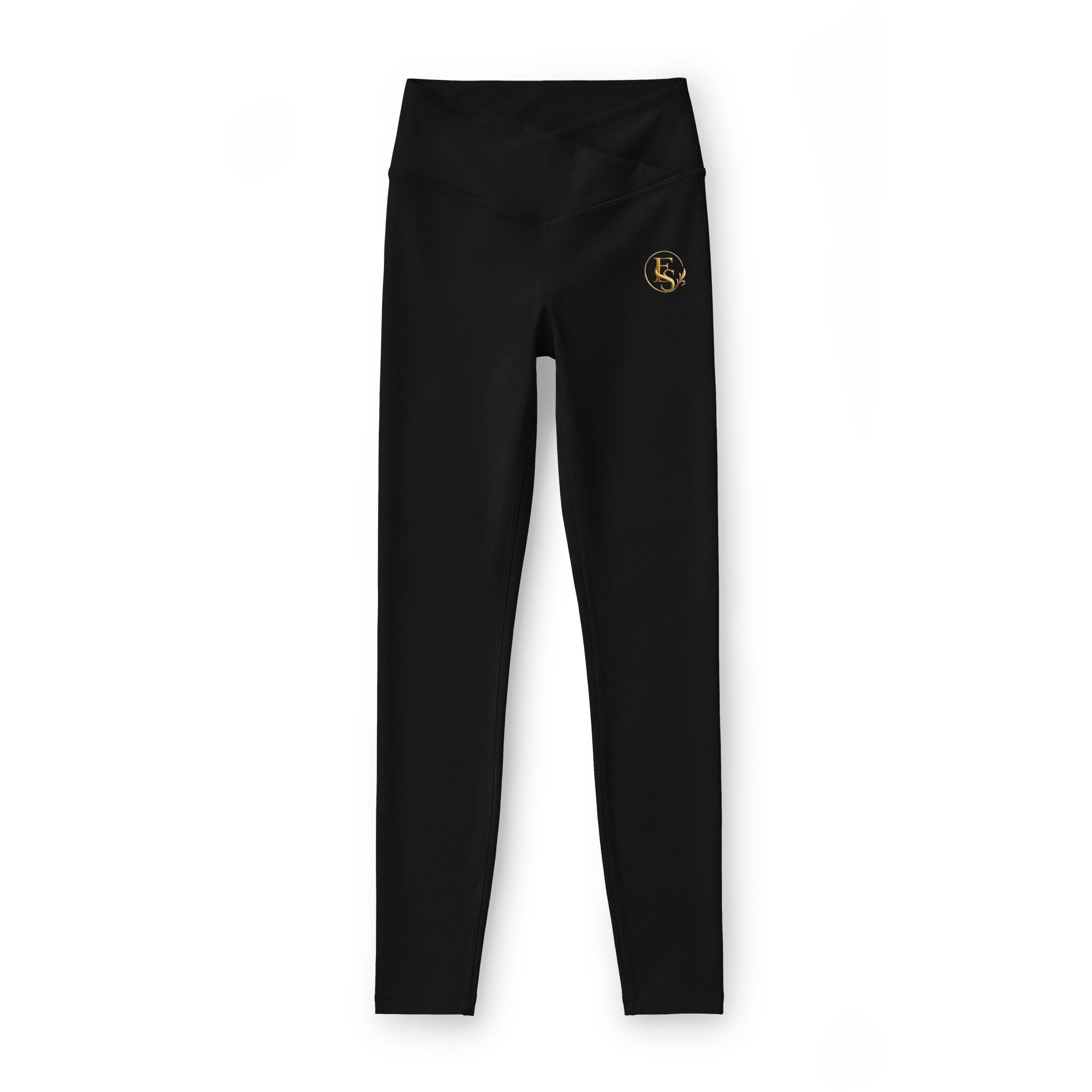 Women’s Luxe Leggings — Black High-Waist Athletic Leggings with Gold Crescent Moon Emblem