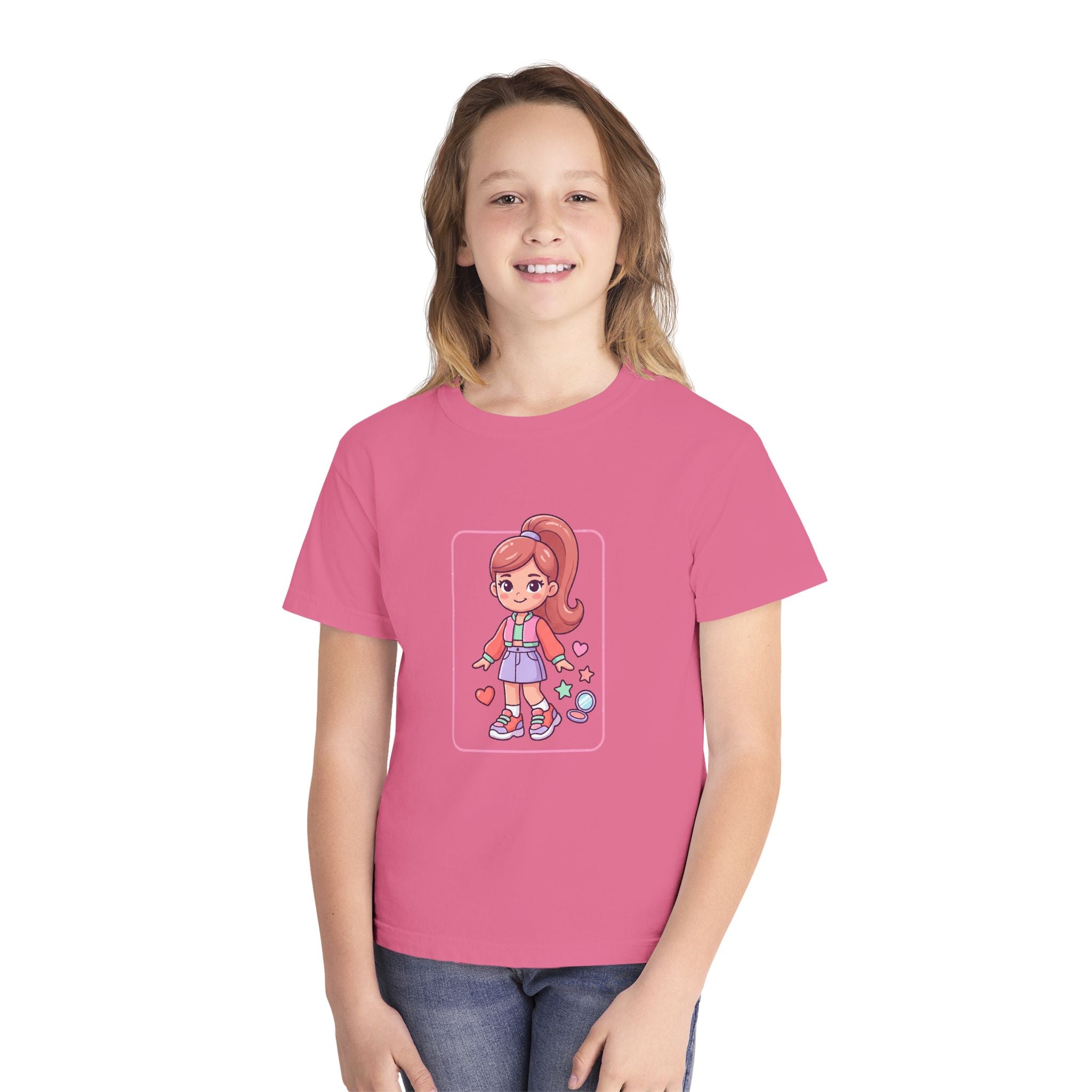 Cute Gamer Girl Youth Tee — Kawaii Cartoon Character Shirt for Kids