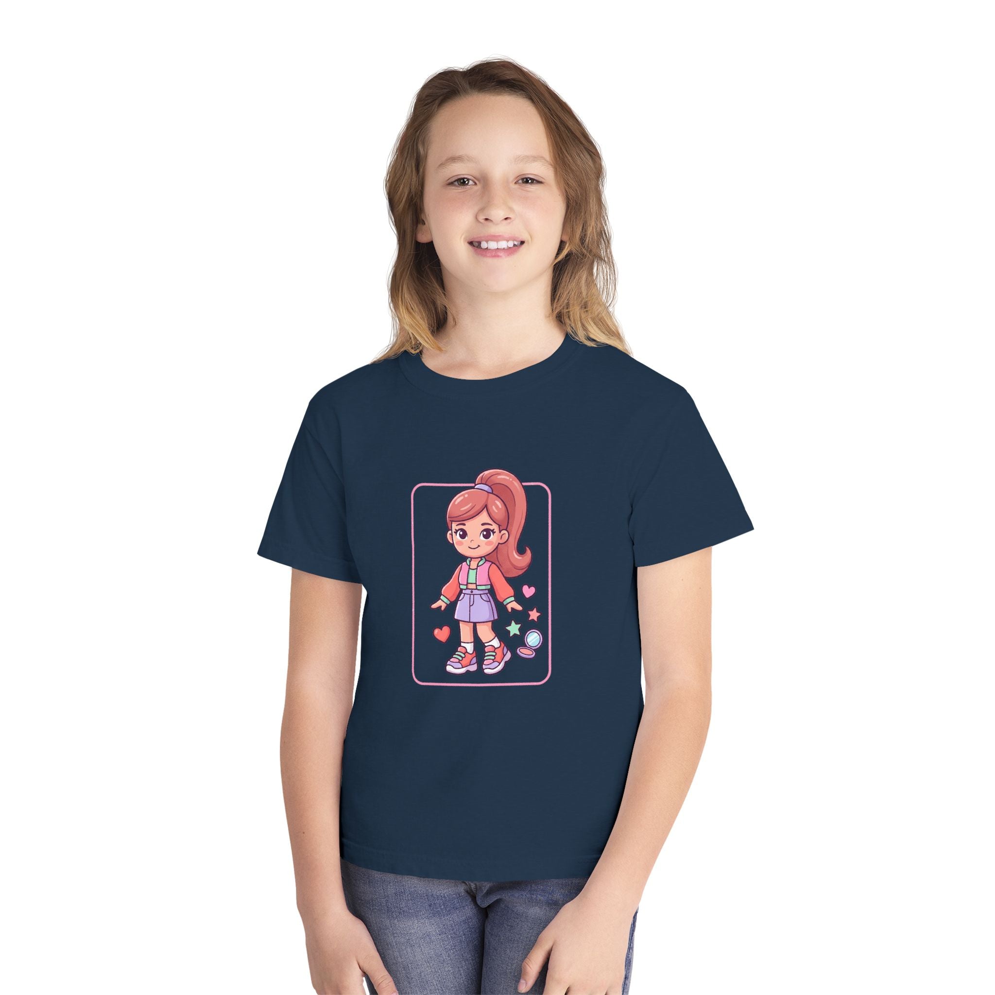 Cute Gamer Girl Youth Tee — Kawaii Cartoon Character Shirt for Kids