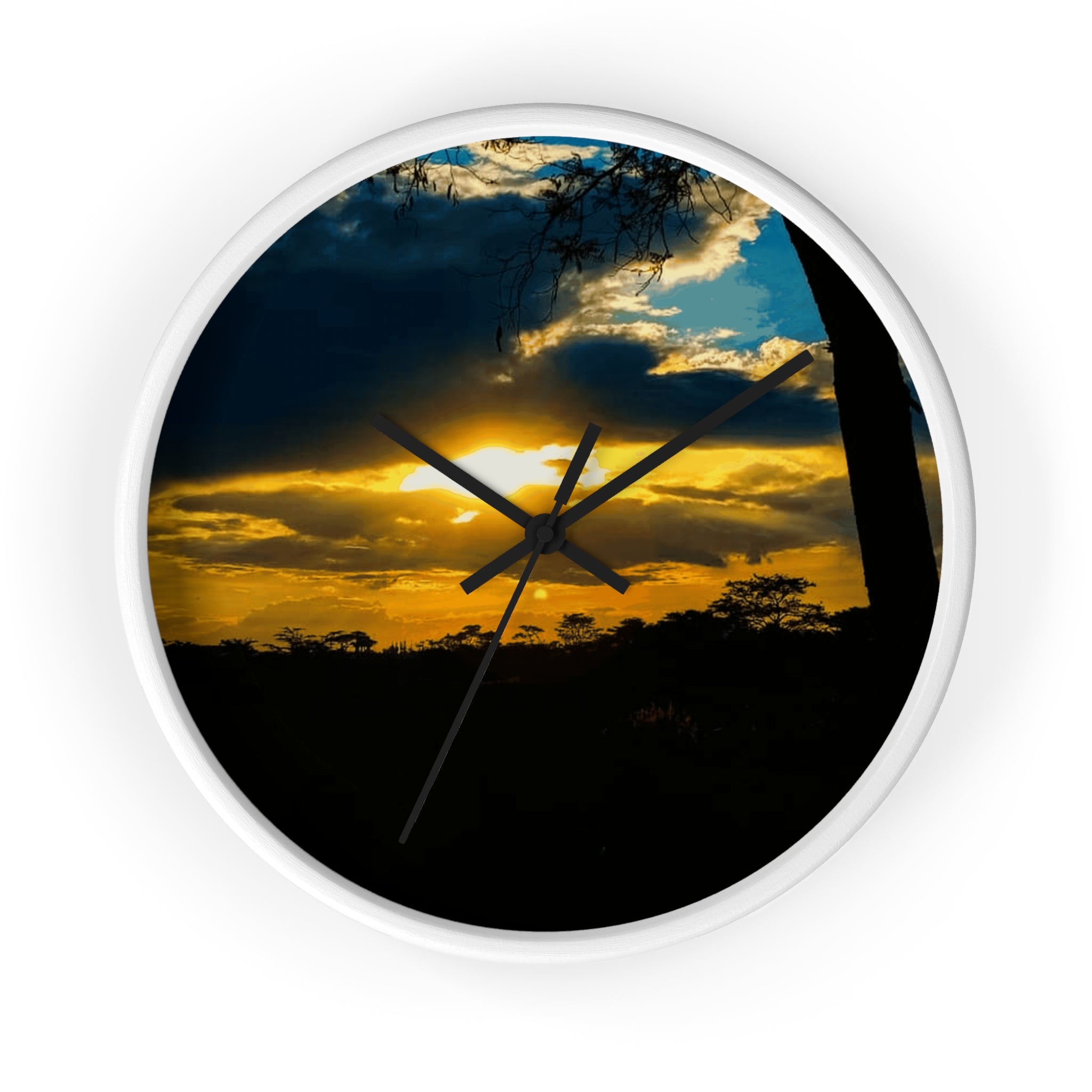 Sunset Silhouette Wall Clock — Golden Sky Decorative Clock