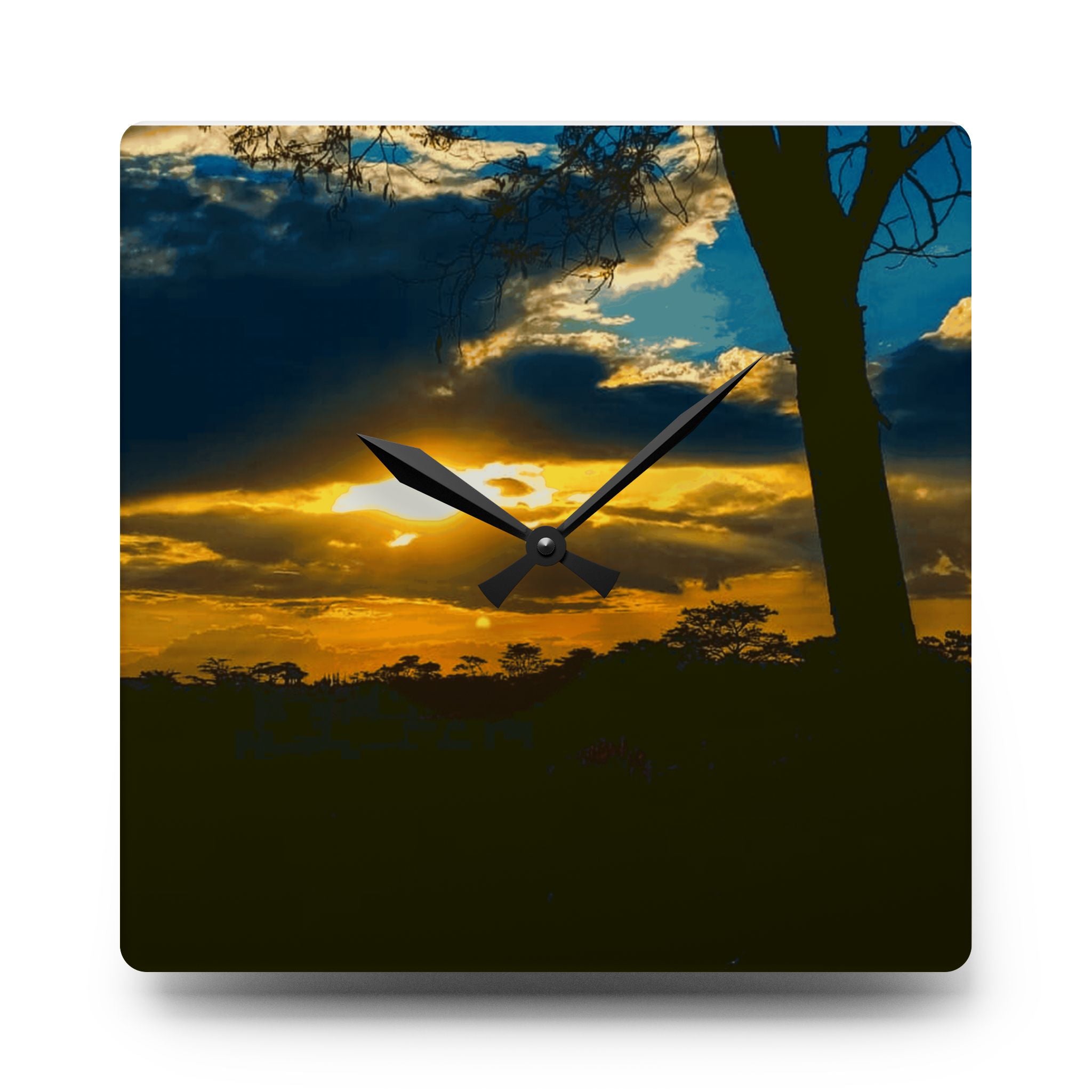 Sunset Silhouette Acrylic Wall Clock — Tropical Palm Sunset Decorative Clock
