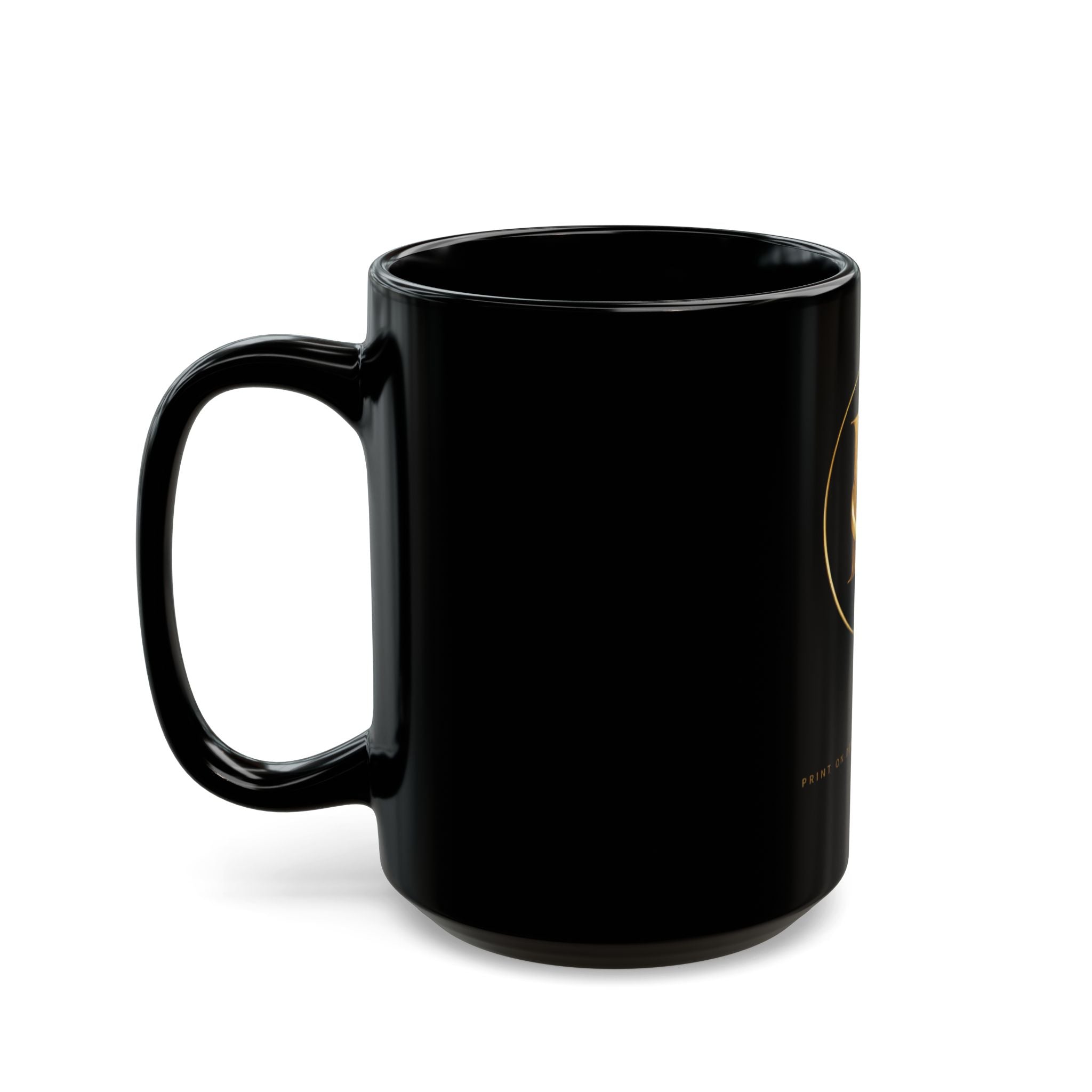 Black Ceramic Mug with Gold FS Monogram — Elegant Luxury Coffee Cup (11oz/15oz)