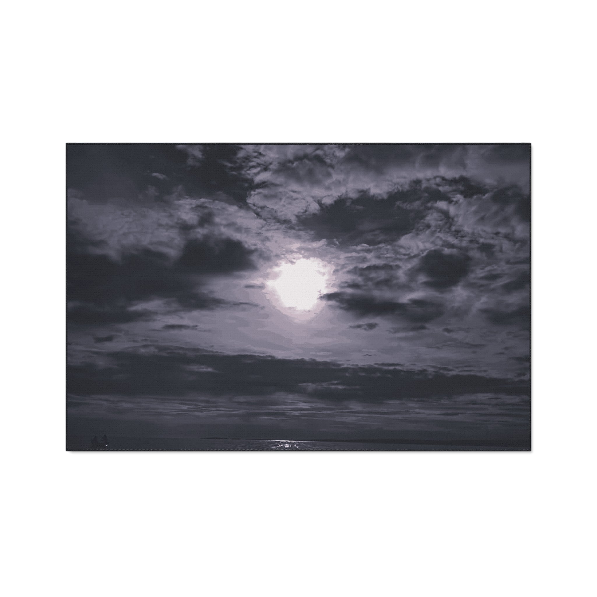 Moonlit Ocean Heavy Duty Floor Mat — Dramatic Black & White Seascape Door Mat