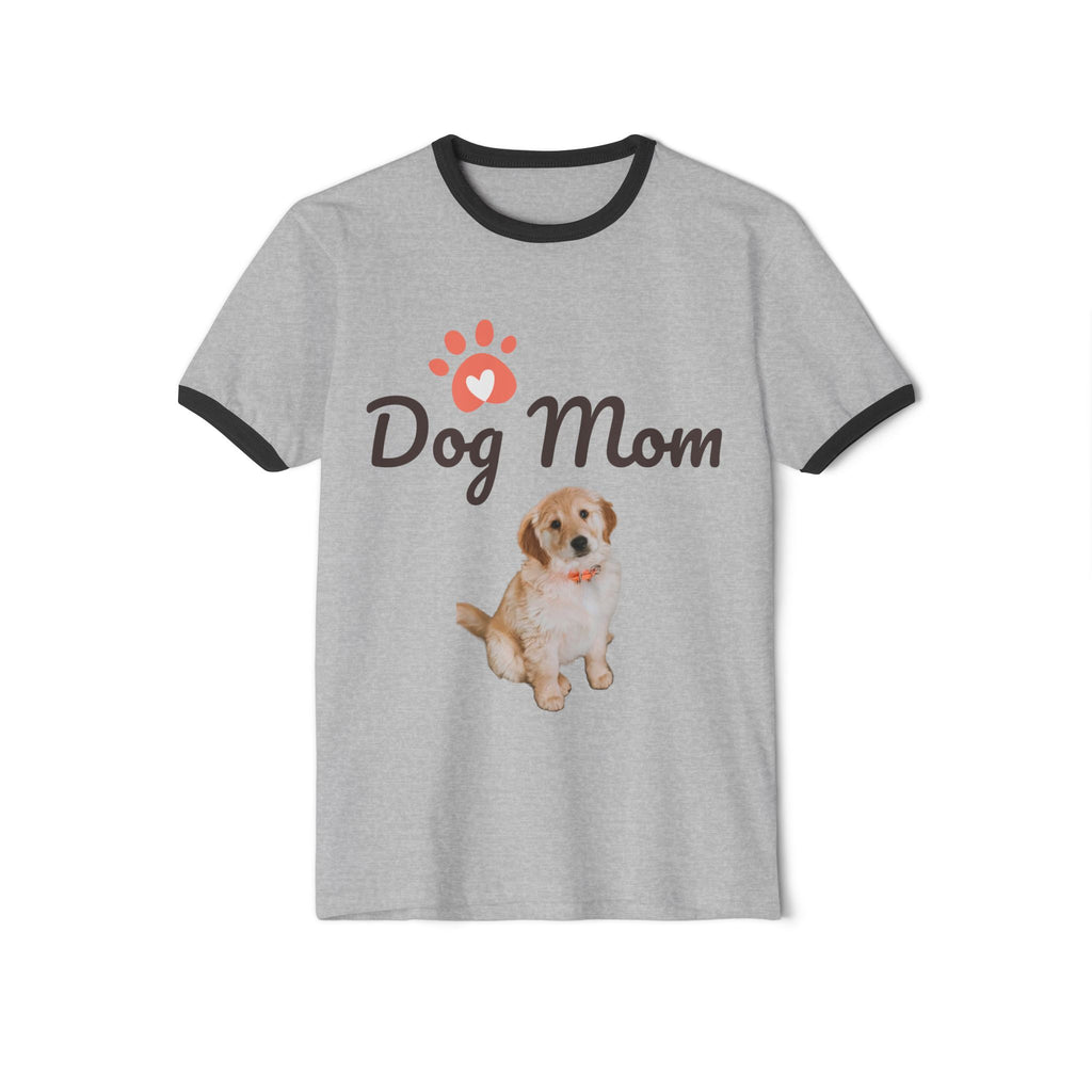Dog Mom Ringer T-Shirt — Cute Puppy Paw Graphic Tee for Dog Lovers