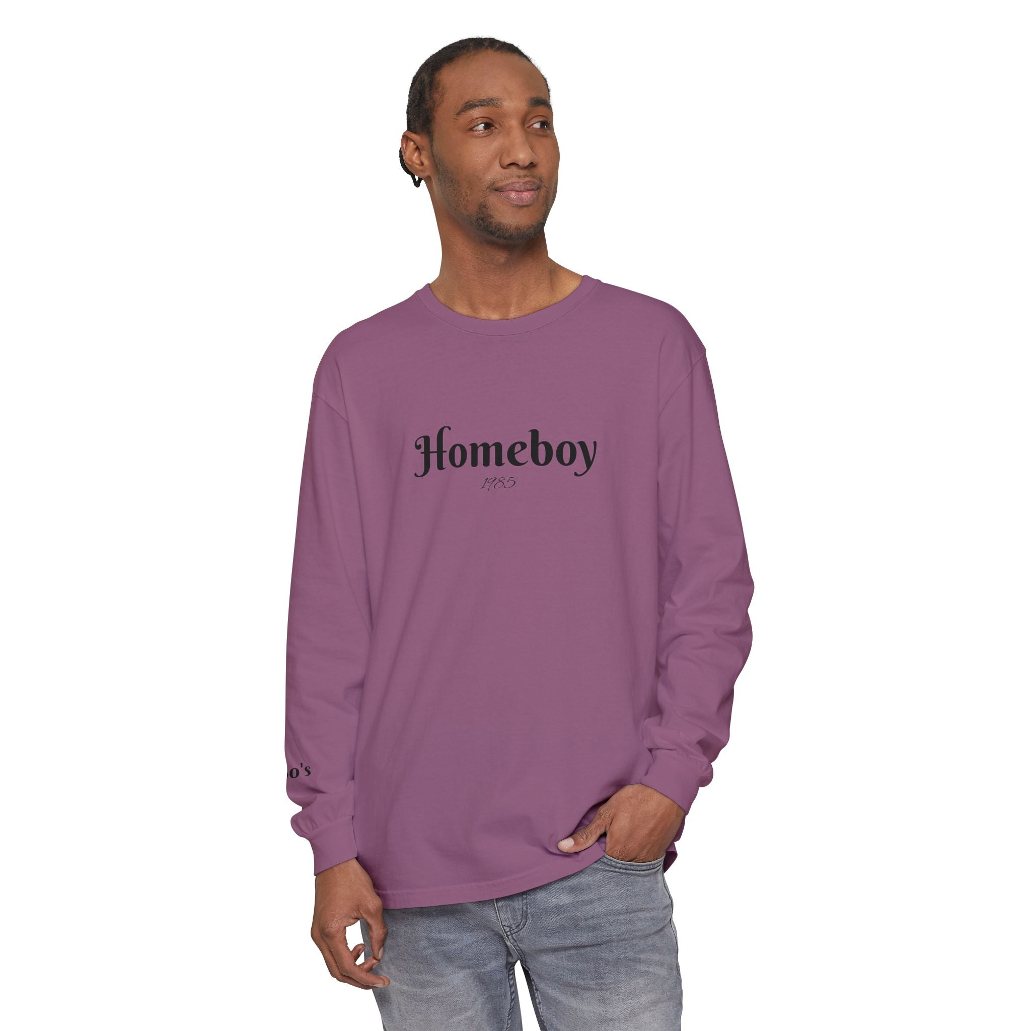 Homeboy Long Sleeve Tee — Vintage Script Logo White Shirt