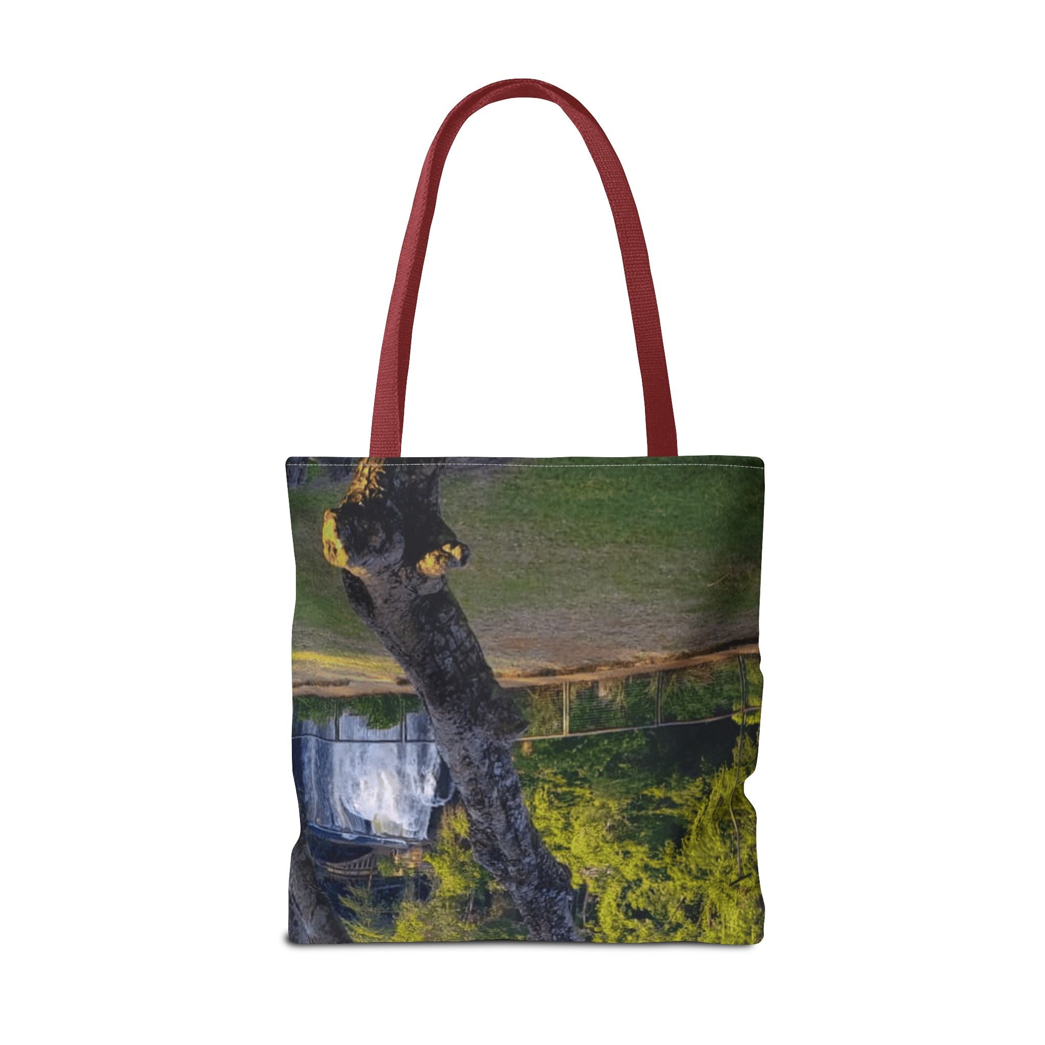 Nature Photo Tote Bag – Scenic Tree & Waterfall All-Over Print