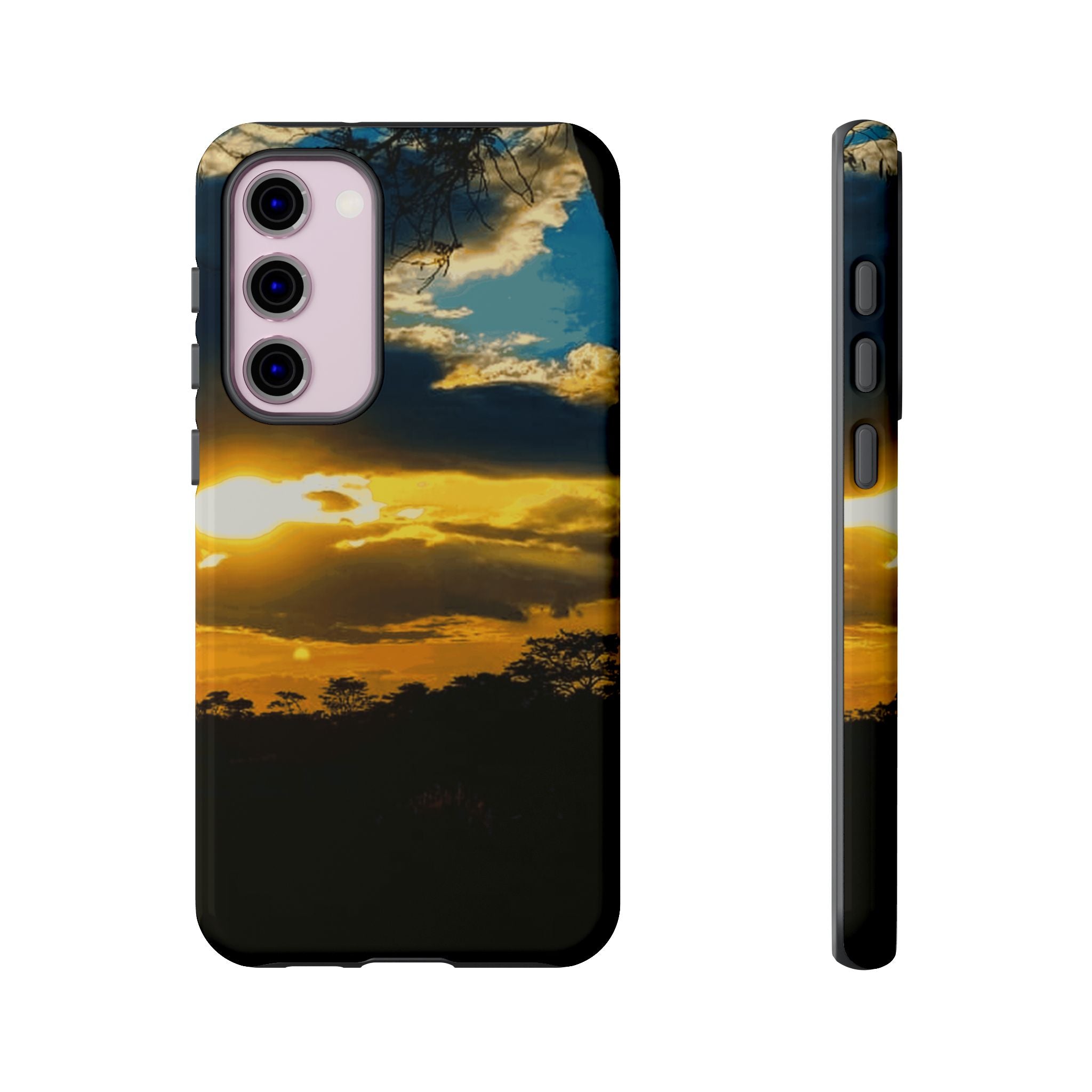 Sunset Sky Tough Phone Case – Durable Protective Phone Cover with Golden Clouds Design