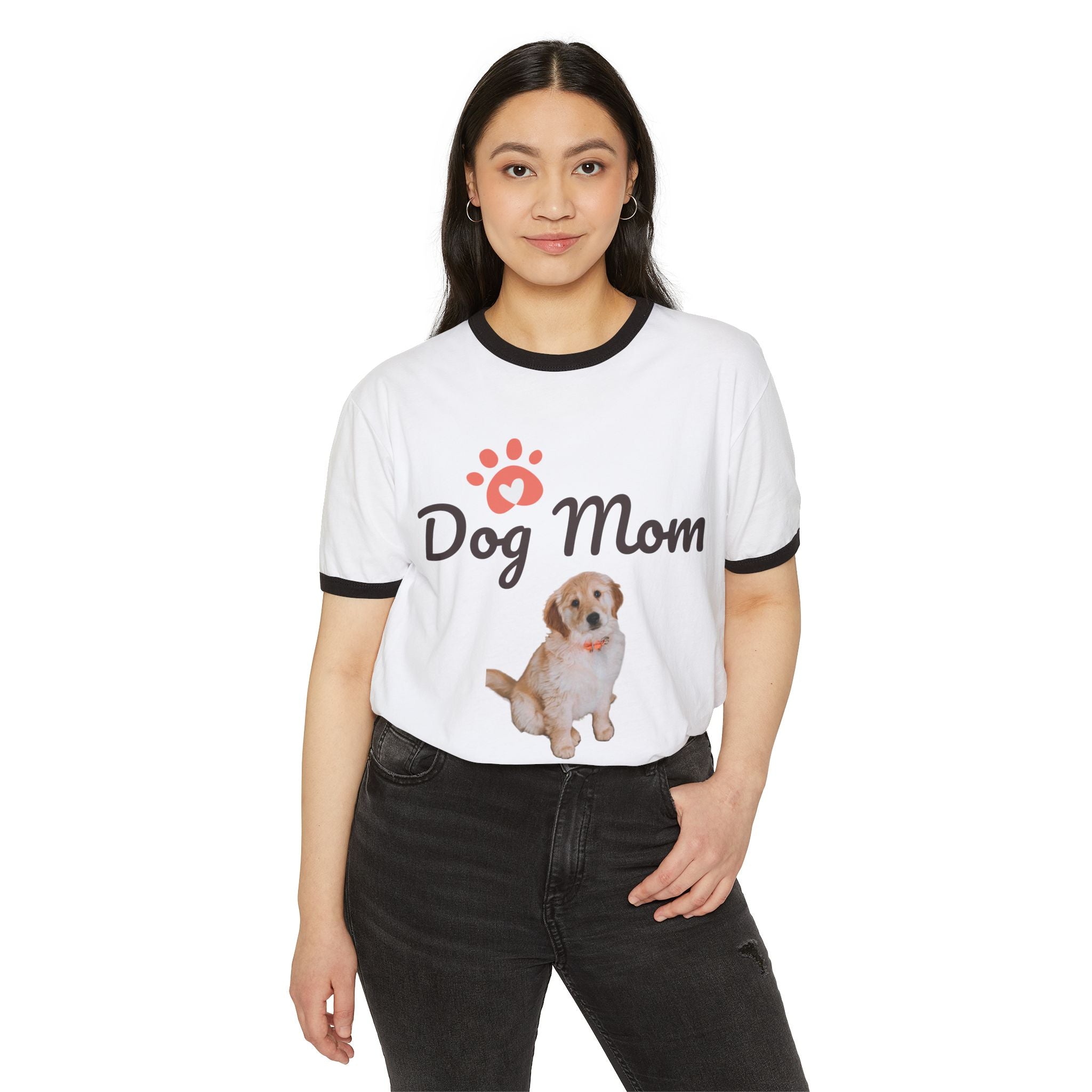 Dog Mom Ringer T-Shirt — Cute Puppy Paw Graphic Tee for Dog Lovers