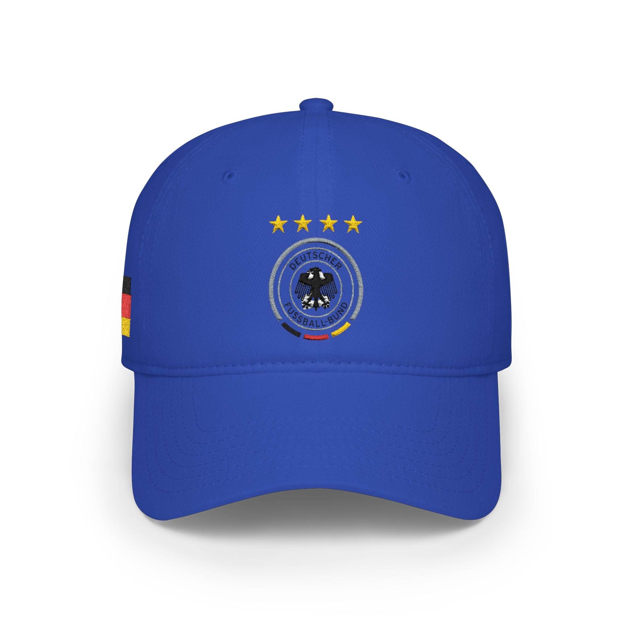 Germany Crest Football Cap — Red Low Profile Hat with Eagle Emblem & Stars