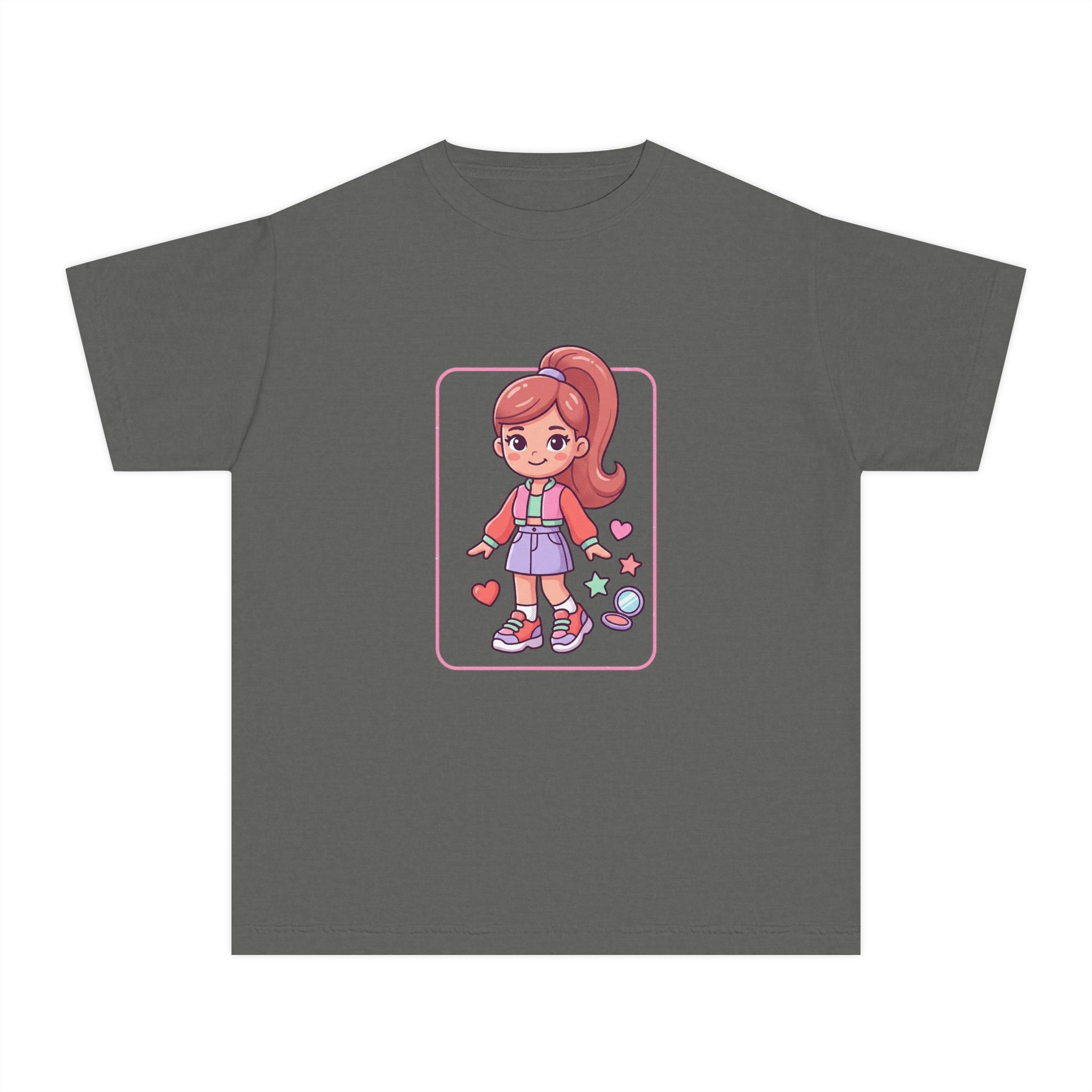 Cute Gamer Girl Youth Tee — Kawaii Cartoon Character Shirt for Kids
