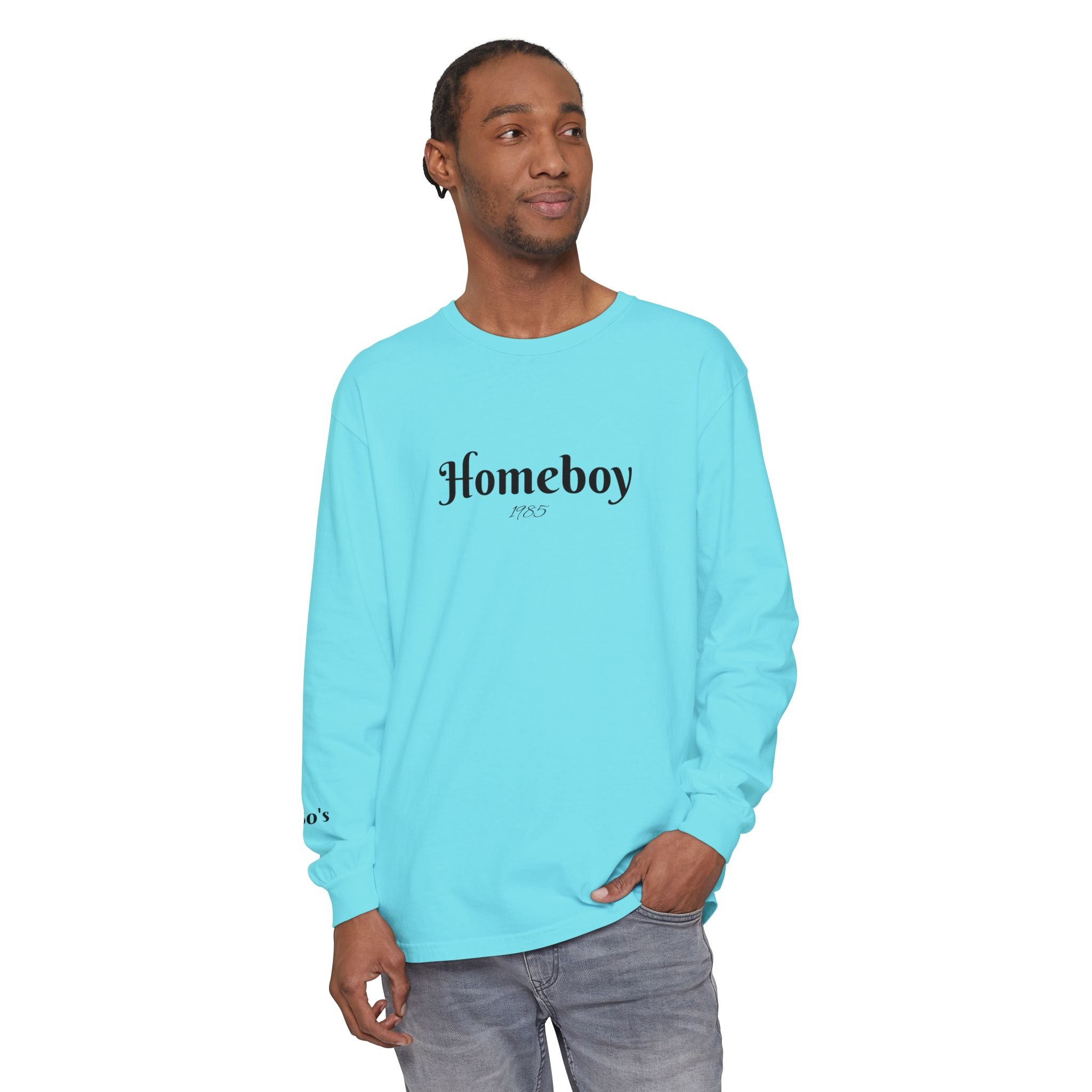 Homeboy Long Sleeve Tee — Vintage Script Logo White Shirt