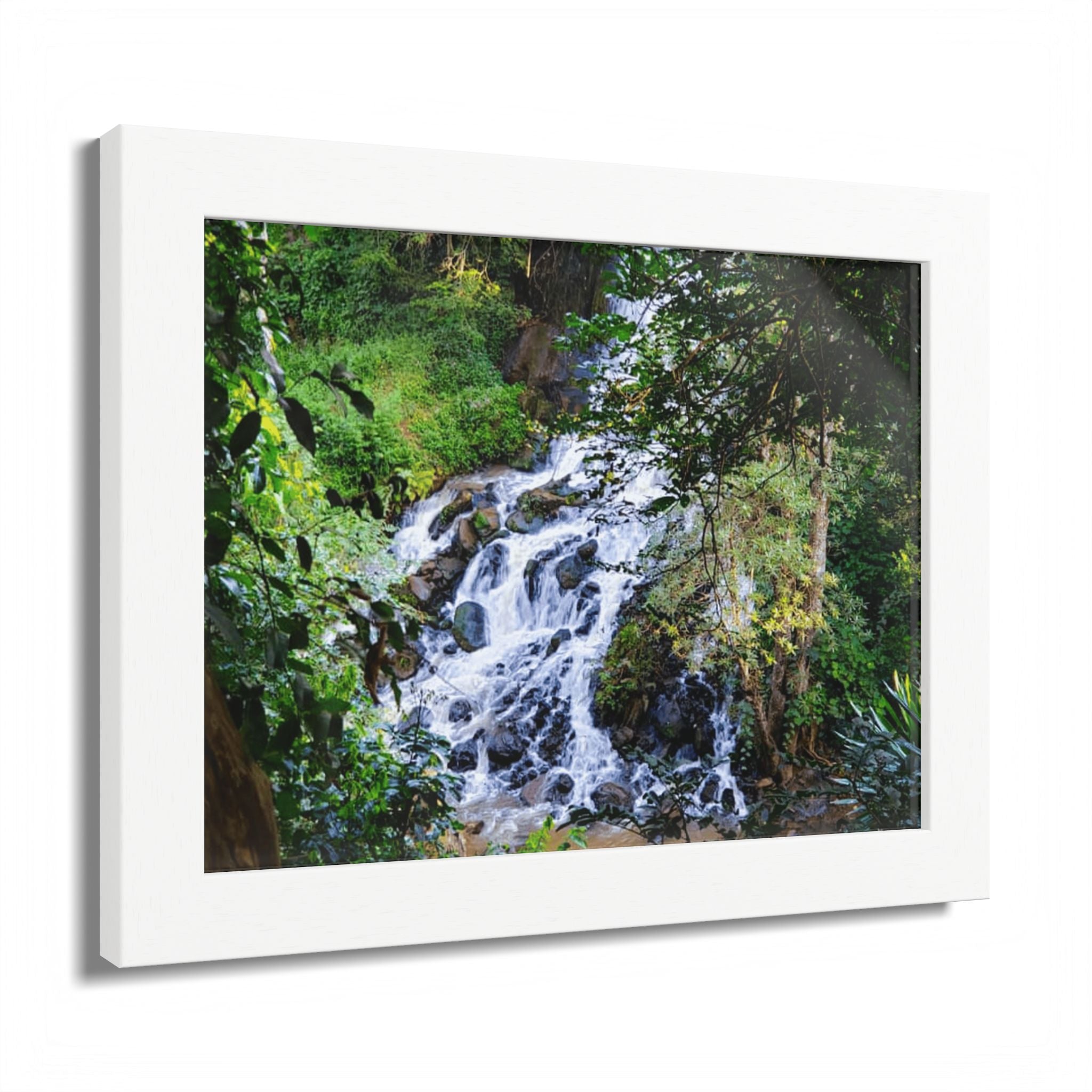 Waterfall Framed Poster — Lush Forest Nature Wall Art