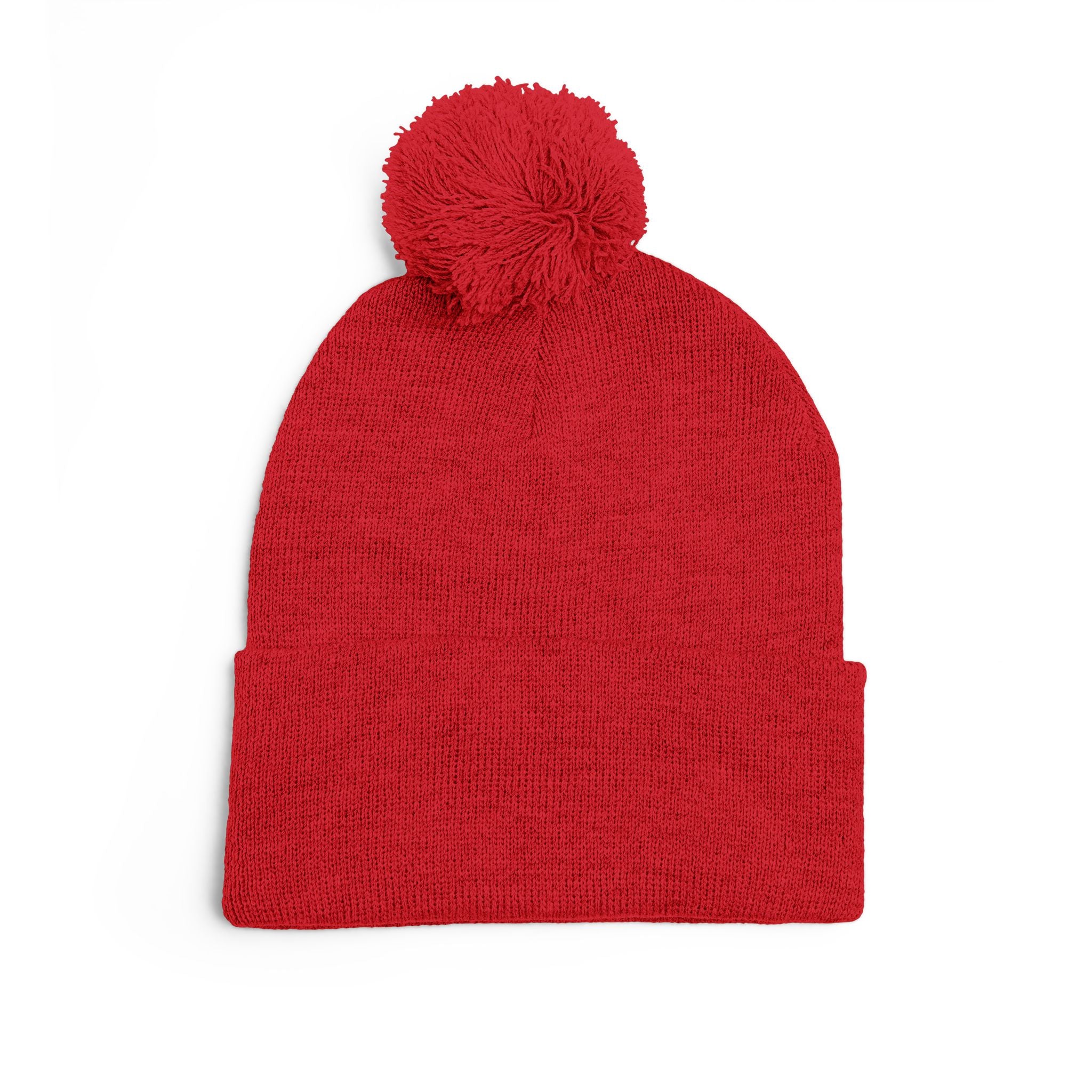 Embroidered Pom-Pom Beanie — Cozy Grey Knit Hat with Small Floral Skull Embroidery