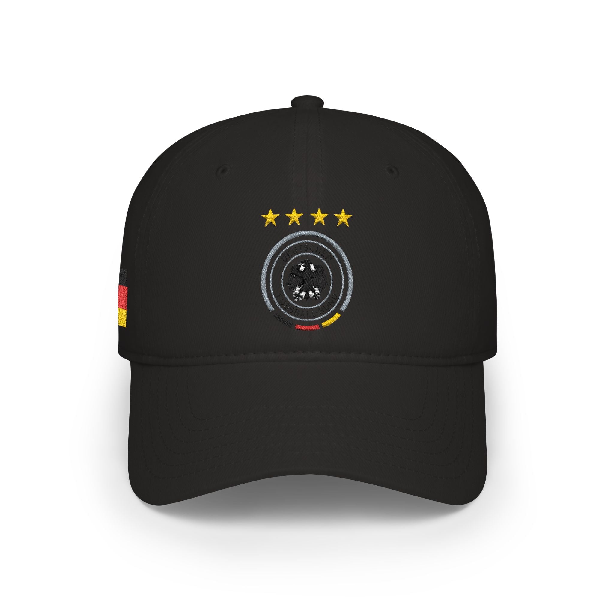 Germany Crest Football Cap — Red Low Profile Hat with Eagle Emblem & Stars
