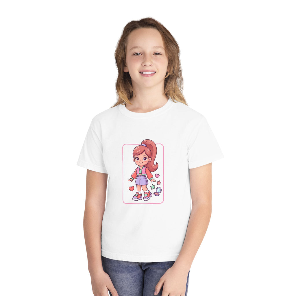 Cute Gamer Girl Youth Tee — Kawaii Cartoon Character Shirt for Kids