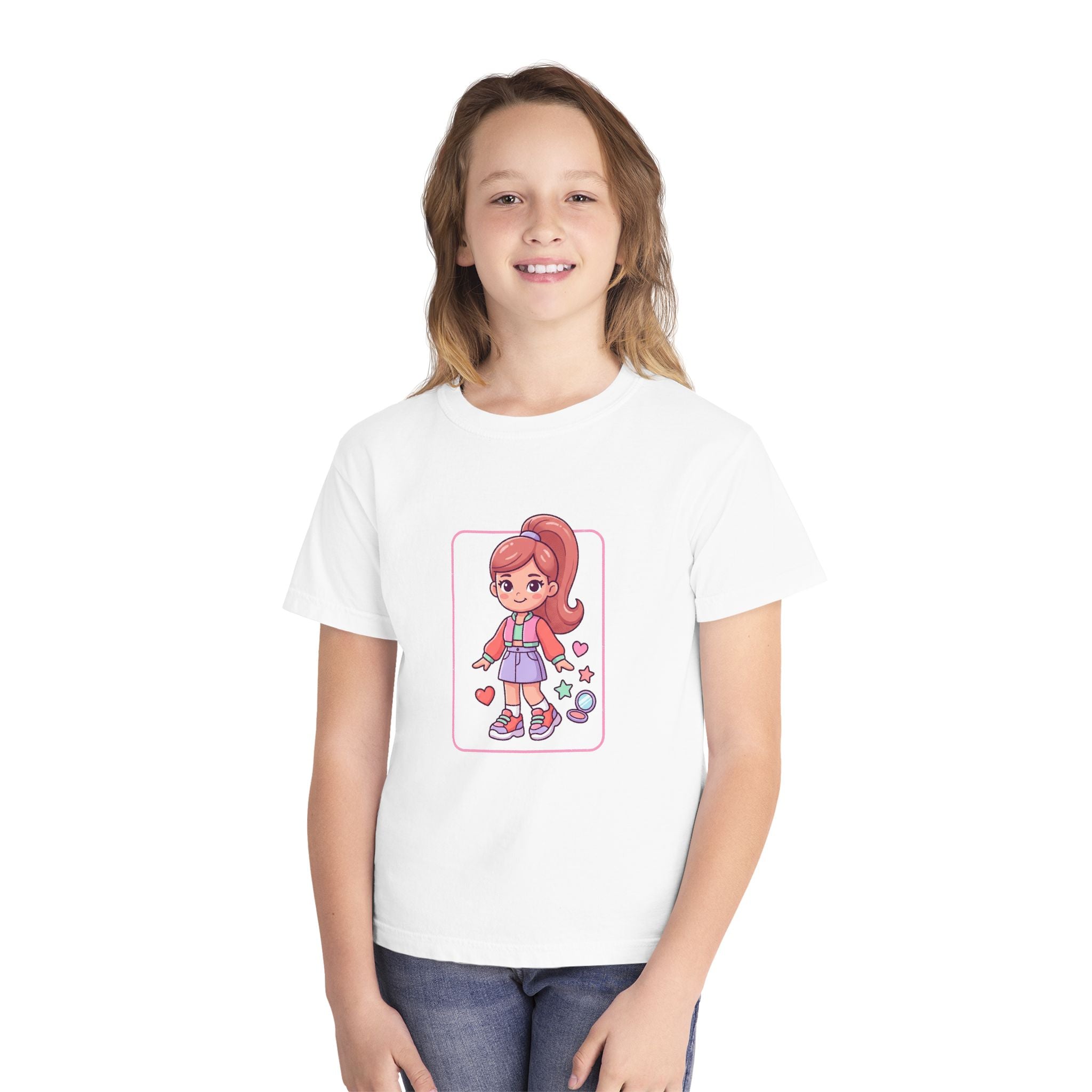 Cute Gamer Girl Youth Tee — Kawaii Cartoon Character Shirt for Kids