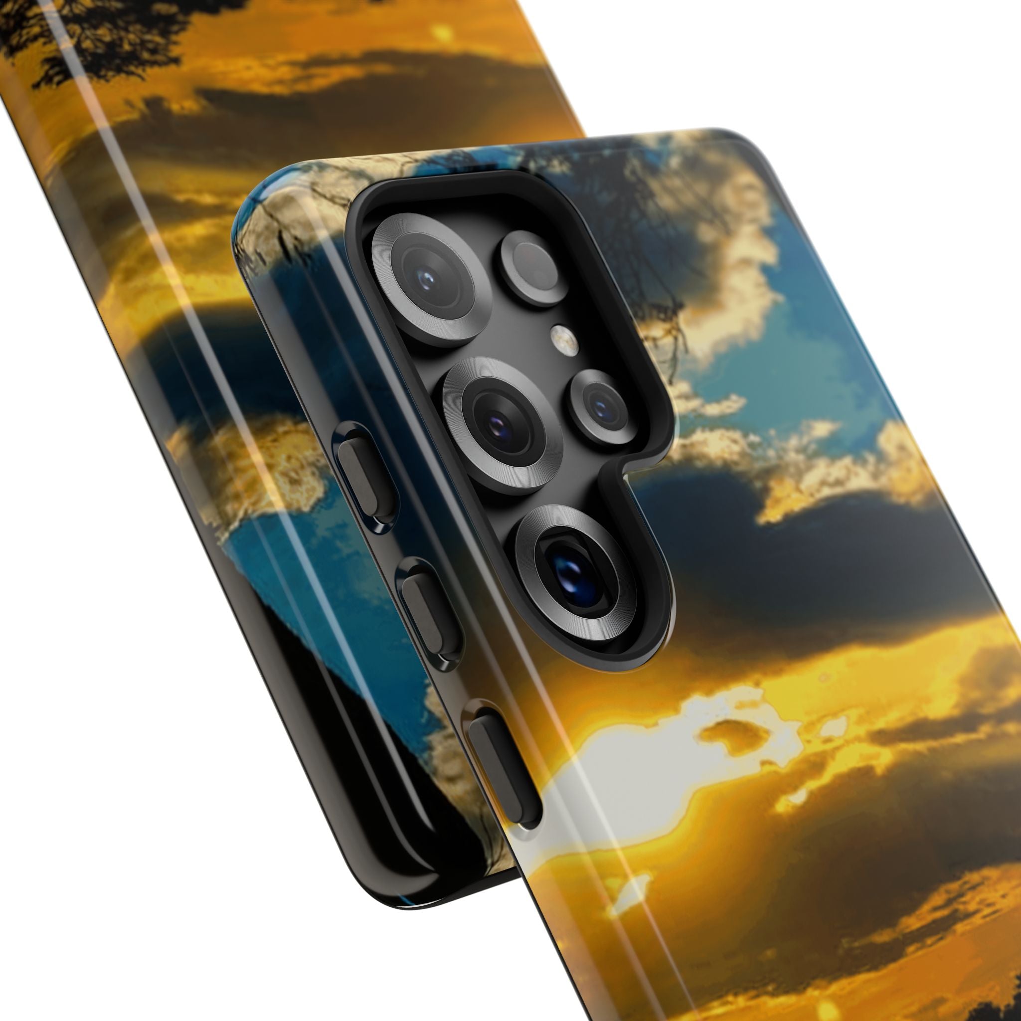Sunset Sky Tough Phone Case – Durable Protective Phone Cover with Golden Clouds Design