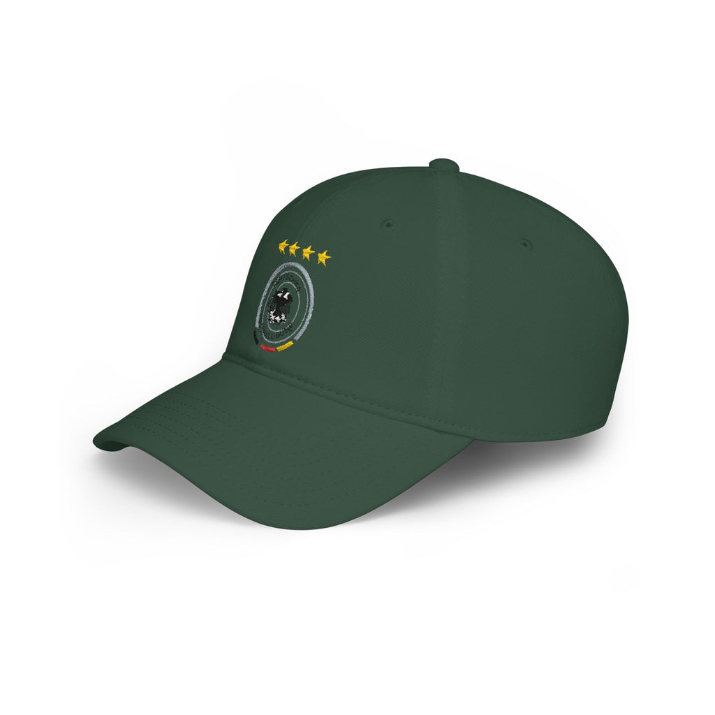 Germany Crest Football Cap — Red Low Profile Hat with Eagle Emblem & Stars