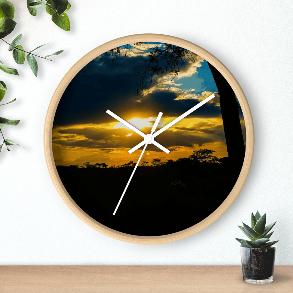 Sunset Silhouette Wall Clock — Golden Sky Decorative Clock