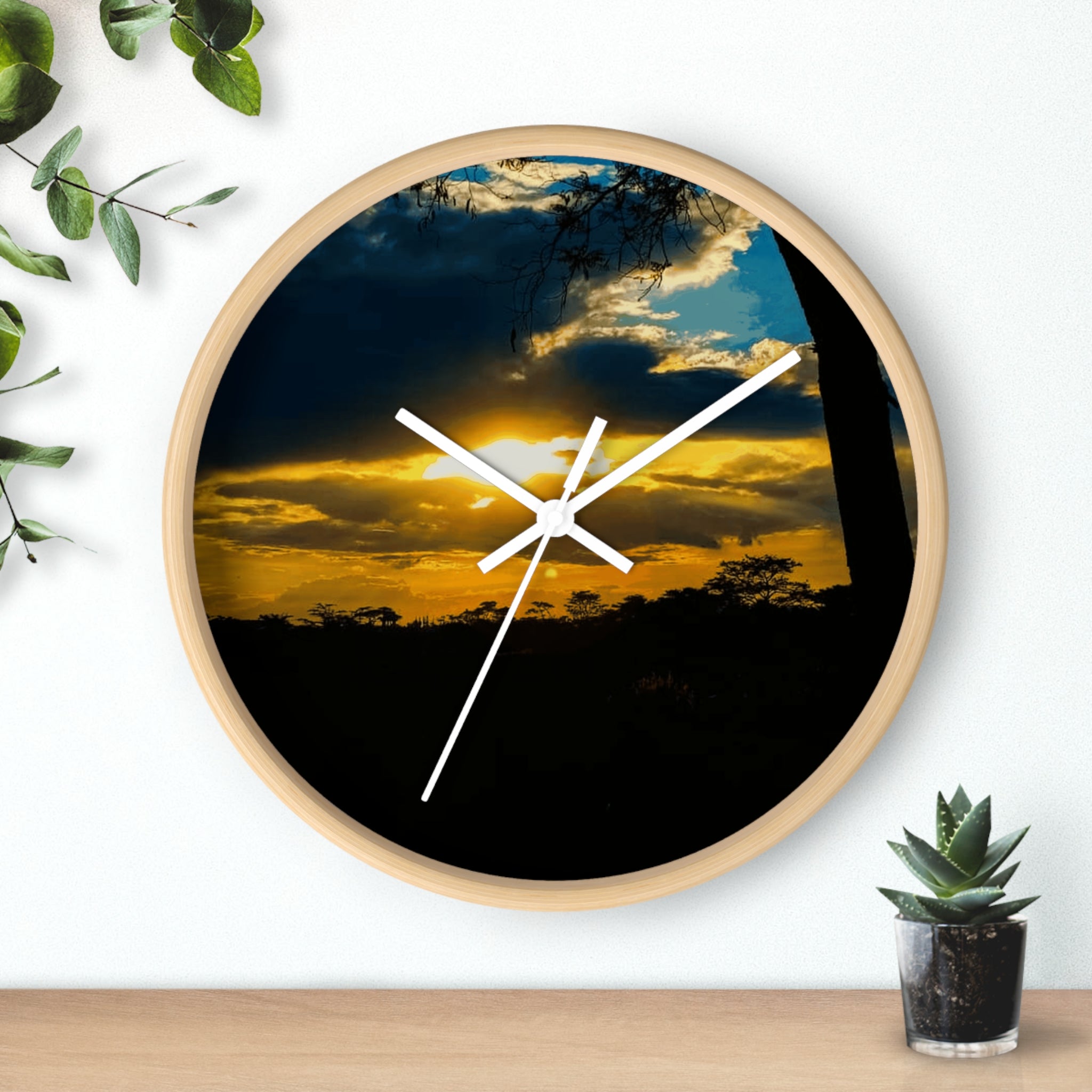 Sunset Silhouette Wall Clock — Golden Sky Decorative Clock