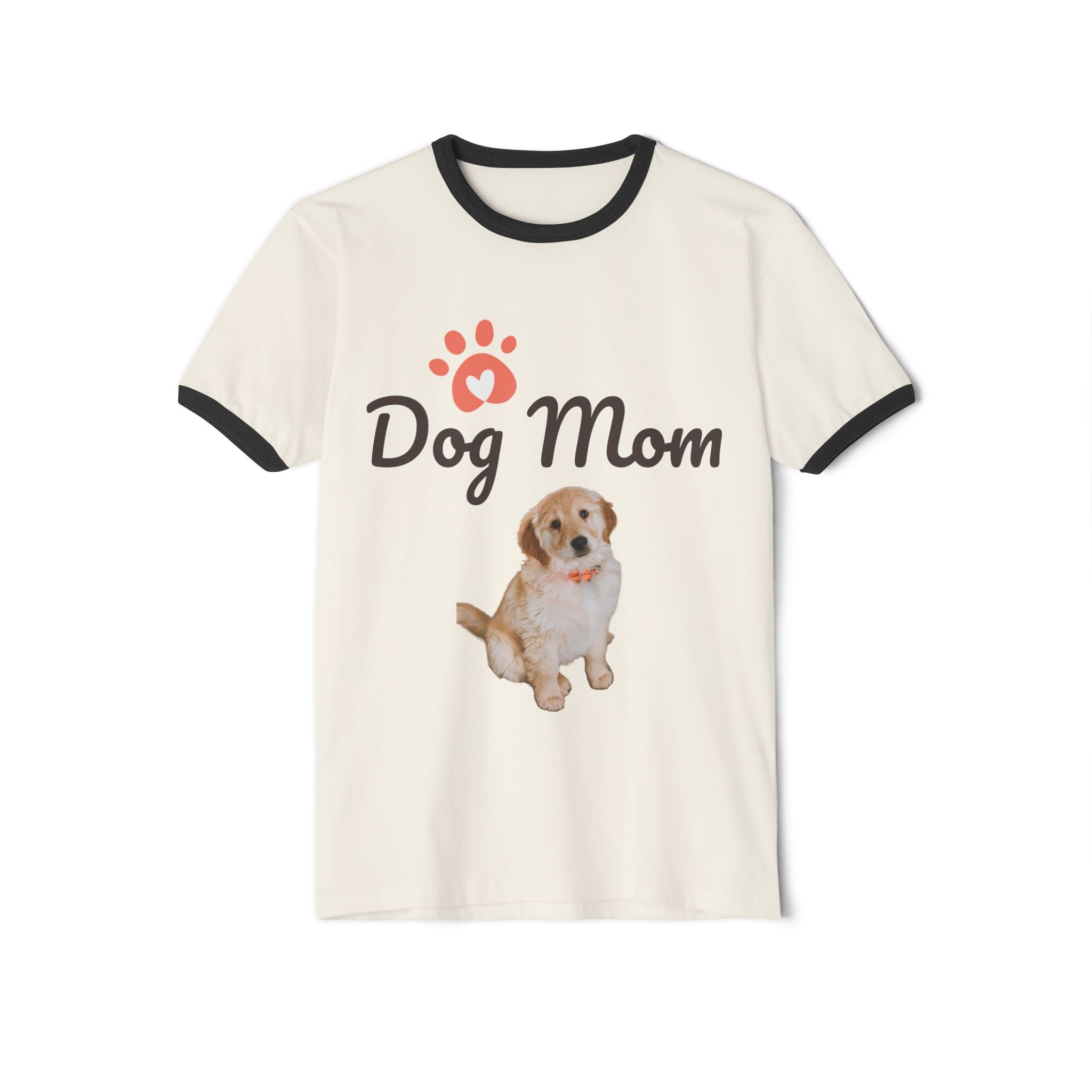 Dog Mom Ringer T-Shirt — Cute Puppy Paw Graphic Tee for Dog Lovers