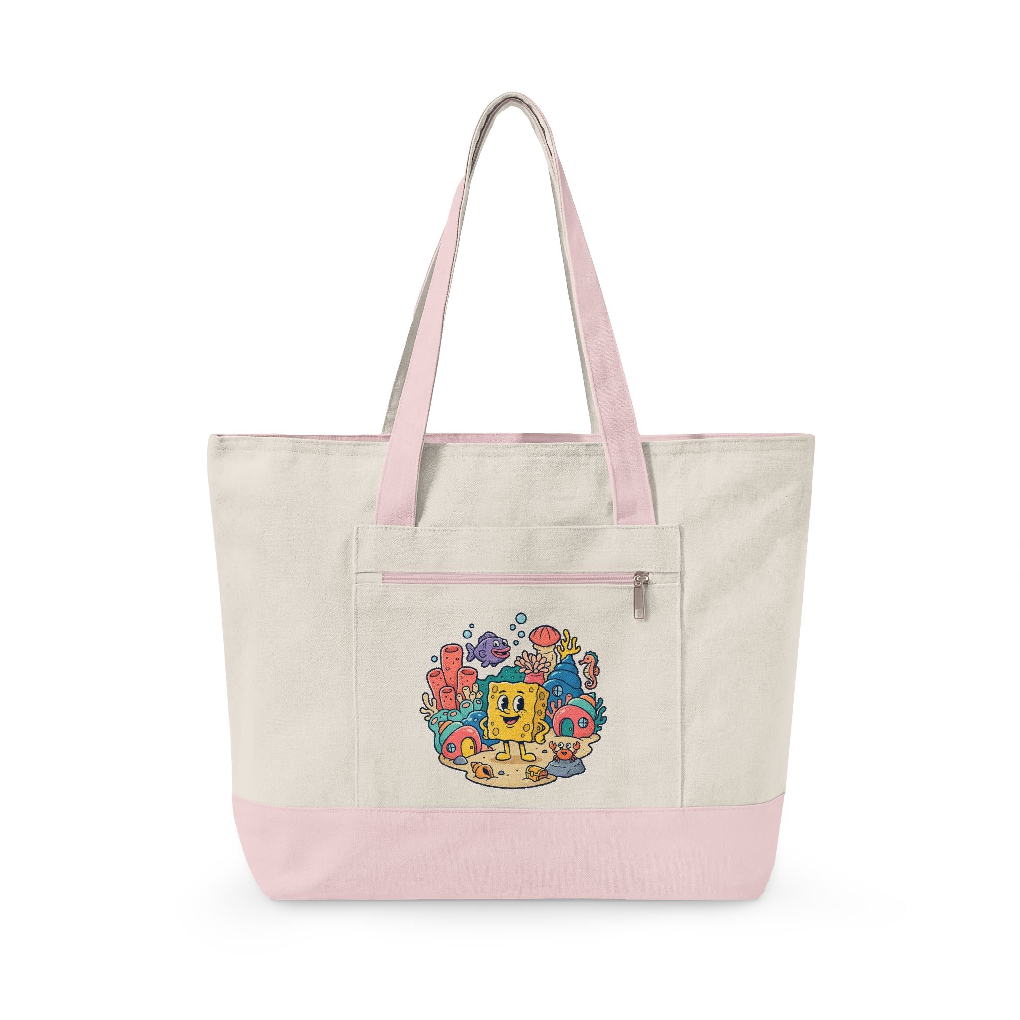 Canvas Tote Bag — Colorful Cartoon Sea Creature Design